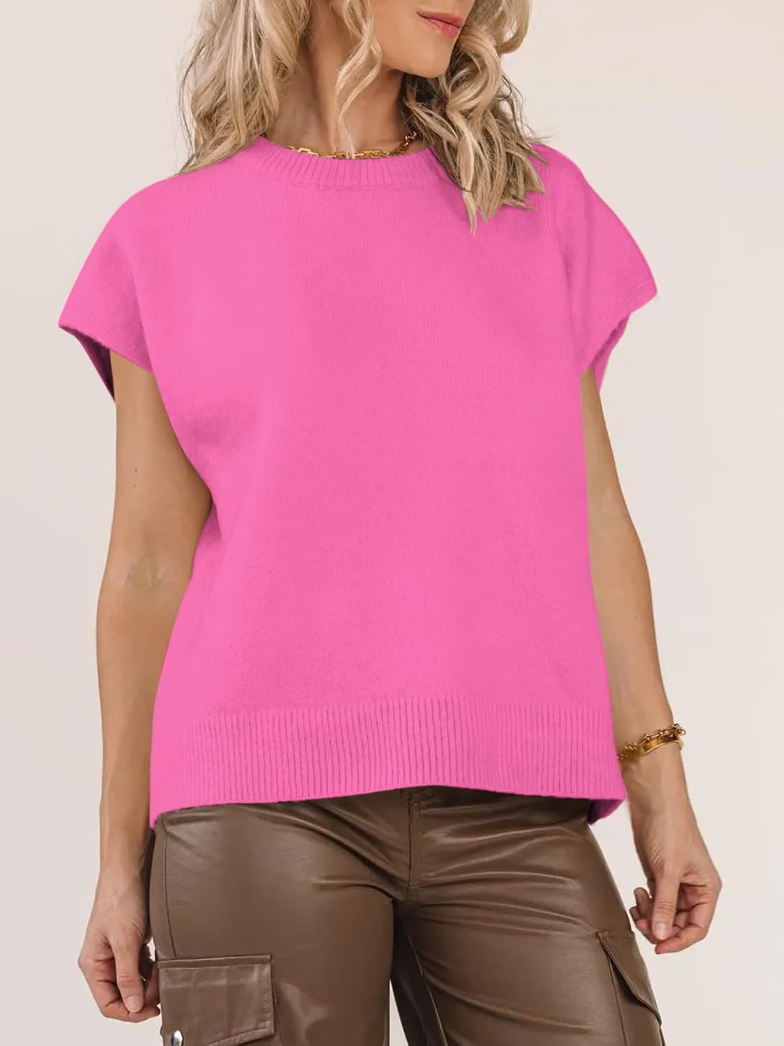 Saodimallsu Womens Oversized Sleeveless Sweater Vest Crewneck Cap Sleeve Casual Knit Tunic Pullover Tank Tops