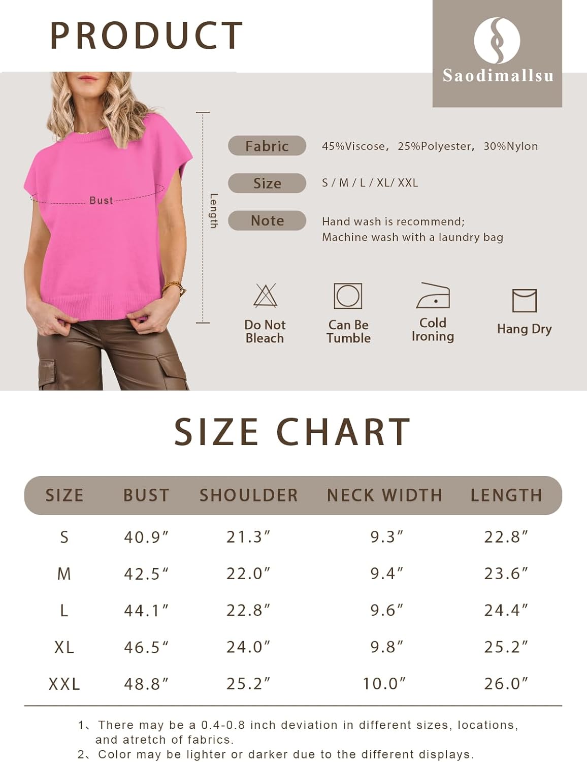 Saodimallsu Womens Oversized Sleeveless Sweater Vest Crewneck Cap Sleeve Casual Knit Tunic Pullover Tank Tops