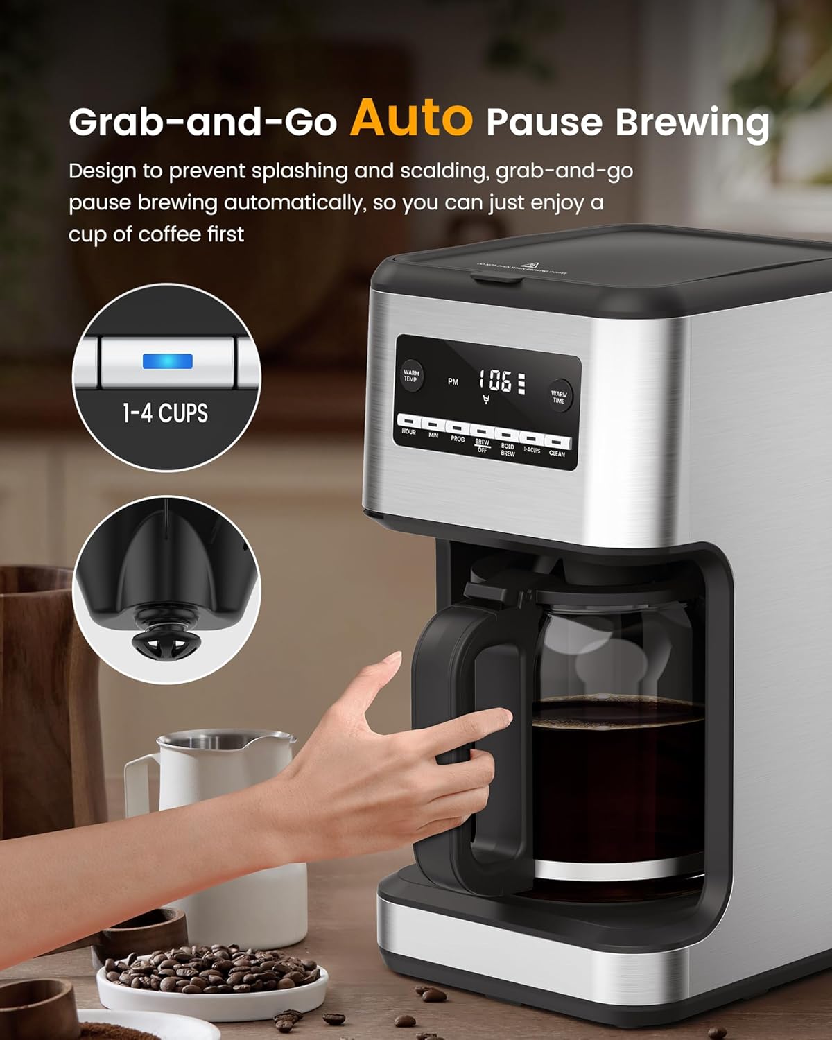 COWSAR 14-Cup Coffee Maker, 24-Hour Programmable Coffee Brewer, Keep Warm, Drip Free, Washable Filter, Stainless Steel, Silver · v2