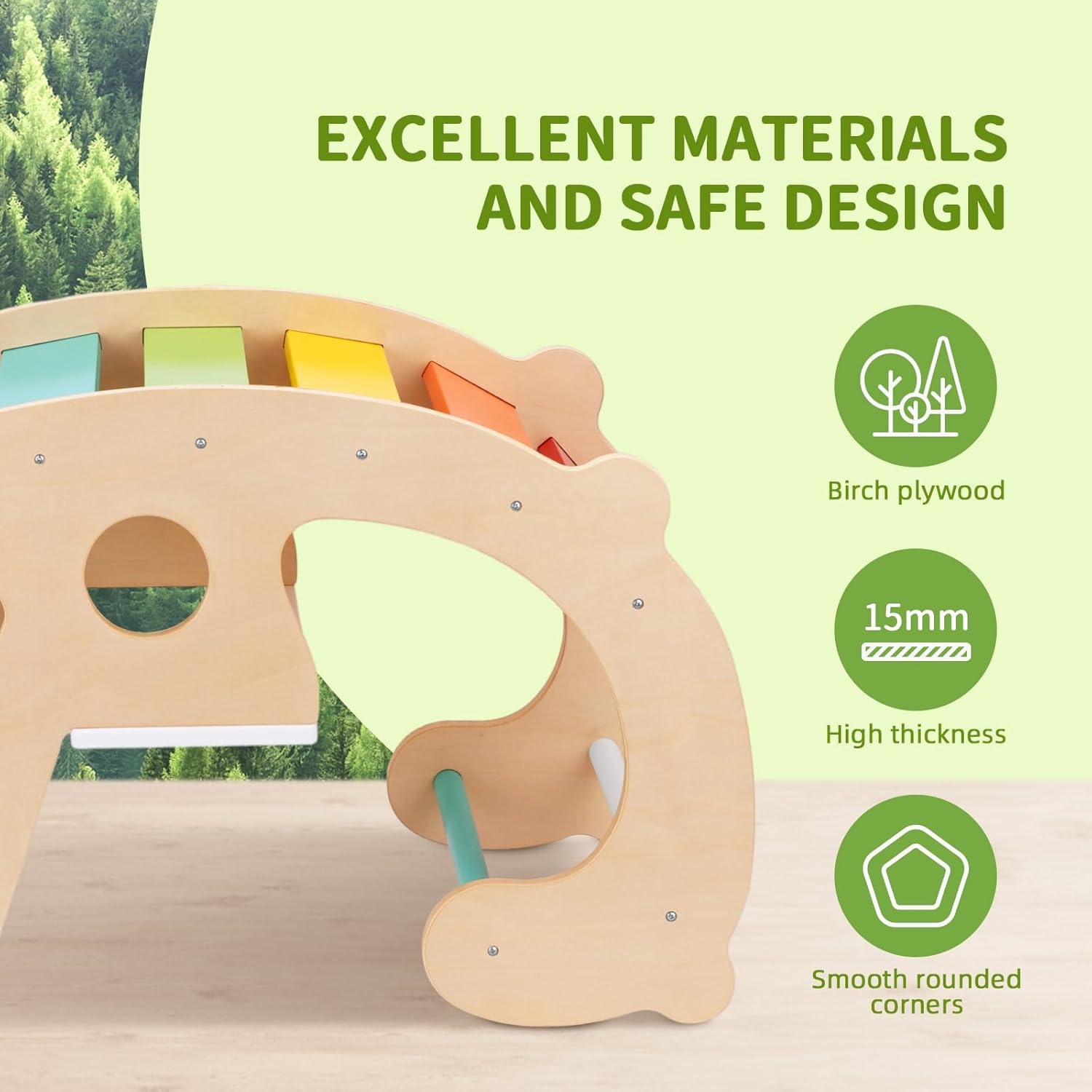 2 in 1 Rainbow Climbing Toys - Pikler Montessori Climbing Set, Wooden Rocking Horse Toy, Children Indoor Outdoor Play Gym Learning Playset, Playground for Kids Present · v4