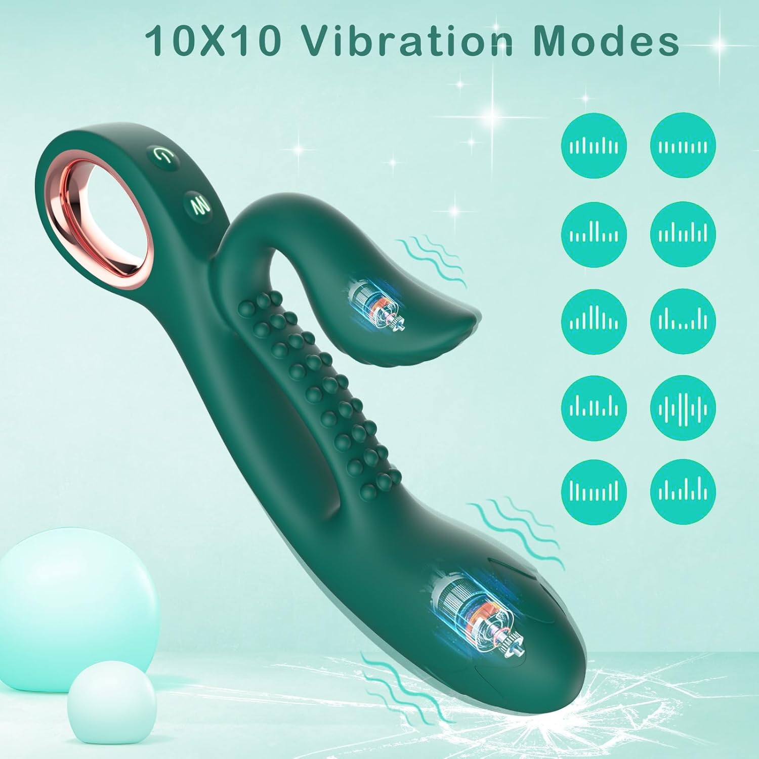 Vibratore G Spot Rabbit, giocattolo per adulti a doppio stimolatore per capezzolo clitorideo anale con modalità di vibrazione 10×10, impermeabili e realistici, giocattoli sessuali con dildo a trama rosa per donne o coppia (verde)
