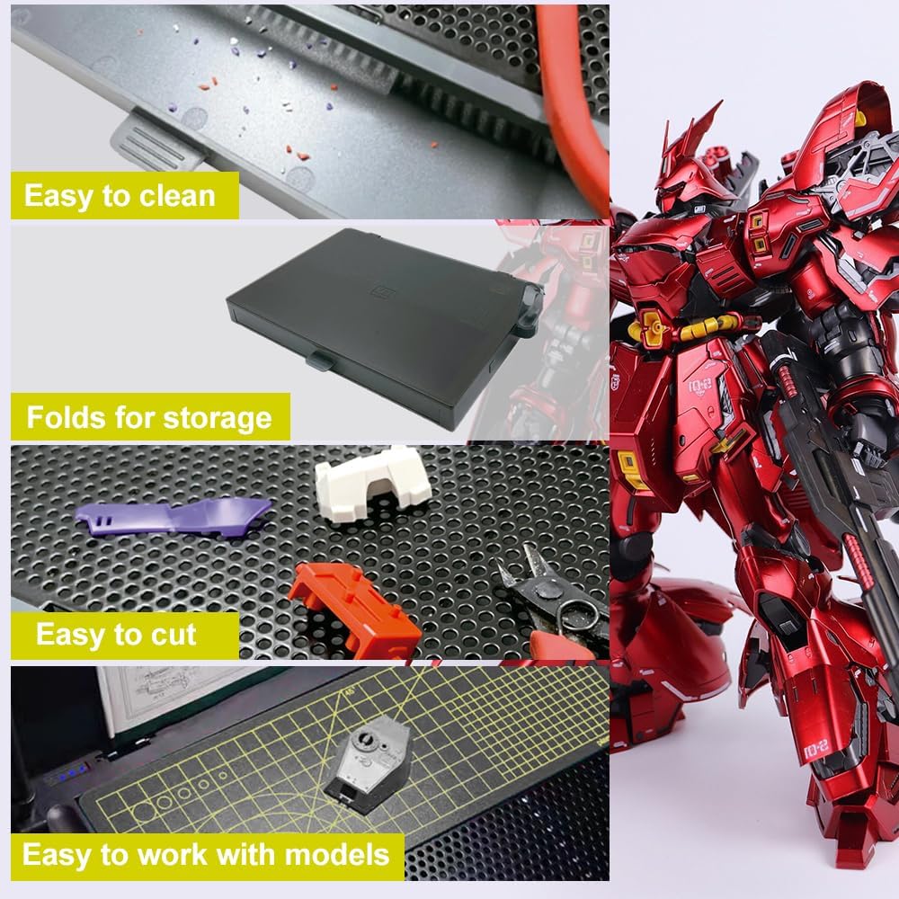 Model Building Kit, Portable Workbench for Gundam Cutting and Assembly, Model Kit Tools with LED Lights, Magnifiers, Plastic Storage Drawers, Pliers Holder, Gridded Adhesive Cut Mats, Display Panel · v7
