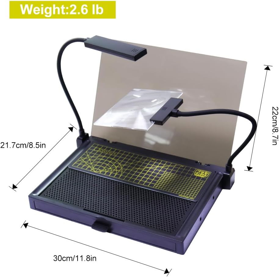 Model Building Kit, Portable Workbench for Gundam Cutting and Assembly, Model Kit Tools with LED Lights, Magnifiers, Plastic Storage Drawers, Pliers Holder, Gridded Adhesive Cut Mats, Display Panel · v7