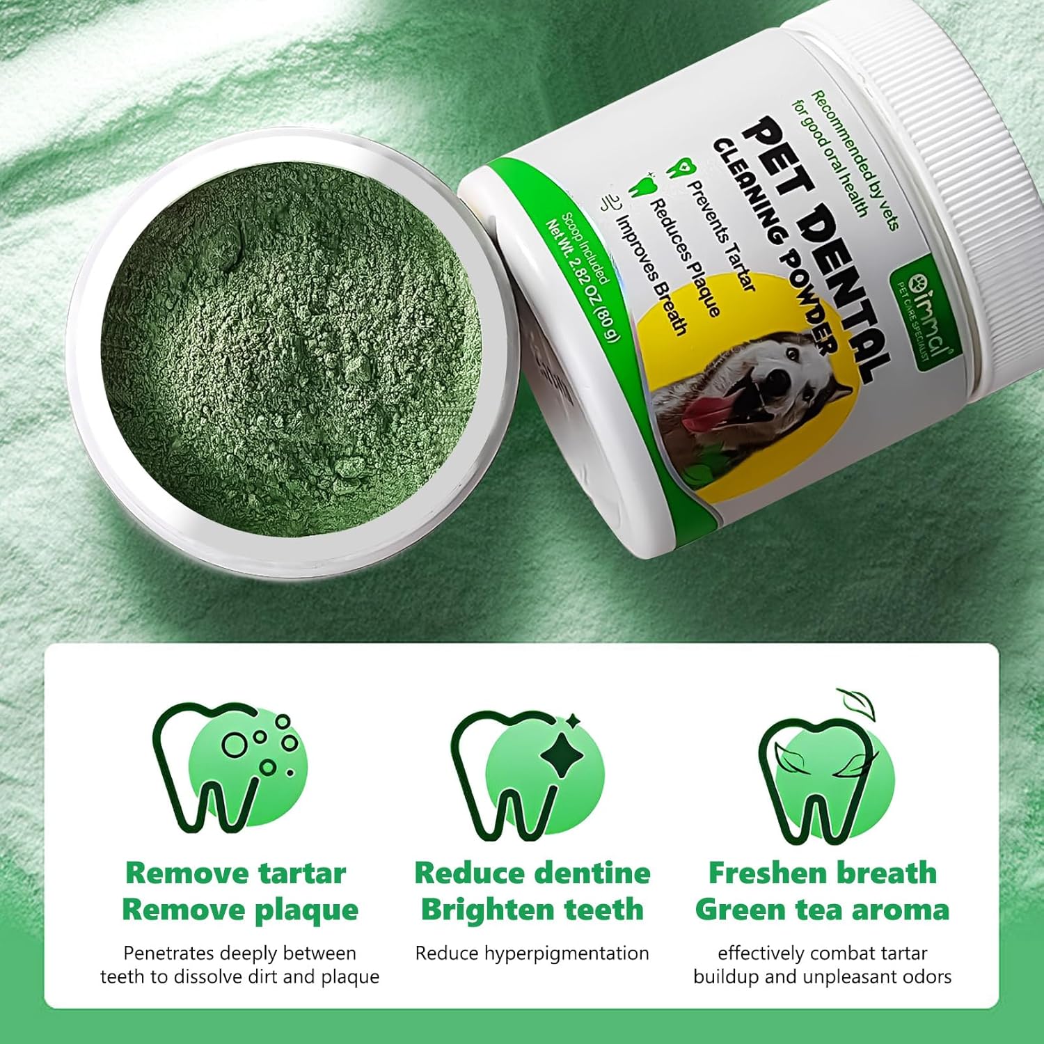Teeth Cleaning Powder for Dogs, Dental Powder for Dogs - Dog Breath Freshener Powder with Probiotics for Bad Breath, Plaque, Tartar Remover - Dental Care Supplies for Small, Medium, Large Dogs - 80g · v10