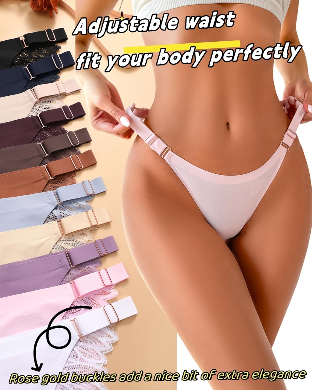 Take Talk 6 Pack Sexy Panties for Women Lace Adjustable String Bikini Underwear Womens Seamless Hipster Panty Cheeky · v6