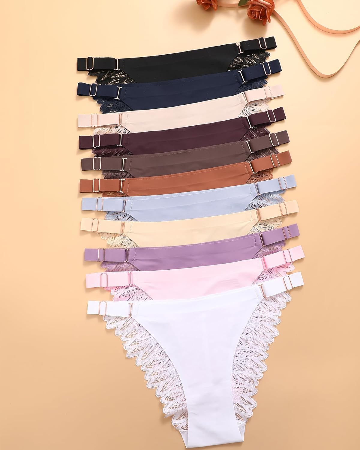 Take Talk 6 Pack Sexy Panties for Women Lace Adjustable String Bikini Underwear Womens Seamless Hipster Panty Cheeky · v6