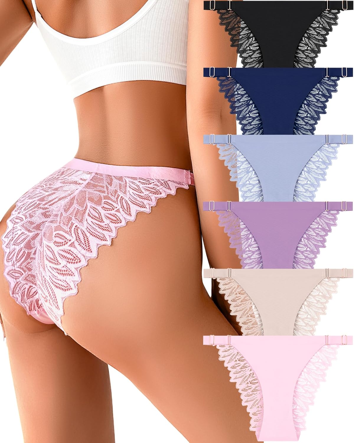 Take Talk 6 Pack Sexy Panties for Women Lace Adjustable String Bikini Underwear Womens Seamless Hipster Panty Cheeky · v6