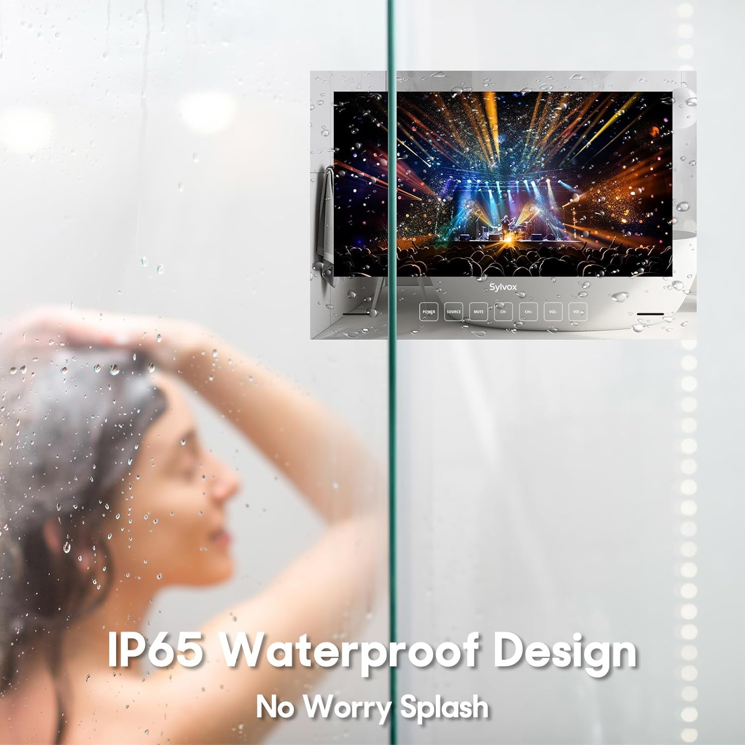 SYLVOX 32 inch Bathroom TV, 1080P Smart Mirror TV Google System NTSC  ATSC Tuner Support WiFi Bluetooth 500 nits High Brightness, IP66 Waterproof TV for Bathroom Bathtub Hotel Shower Spa (Embedded) · v9
