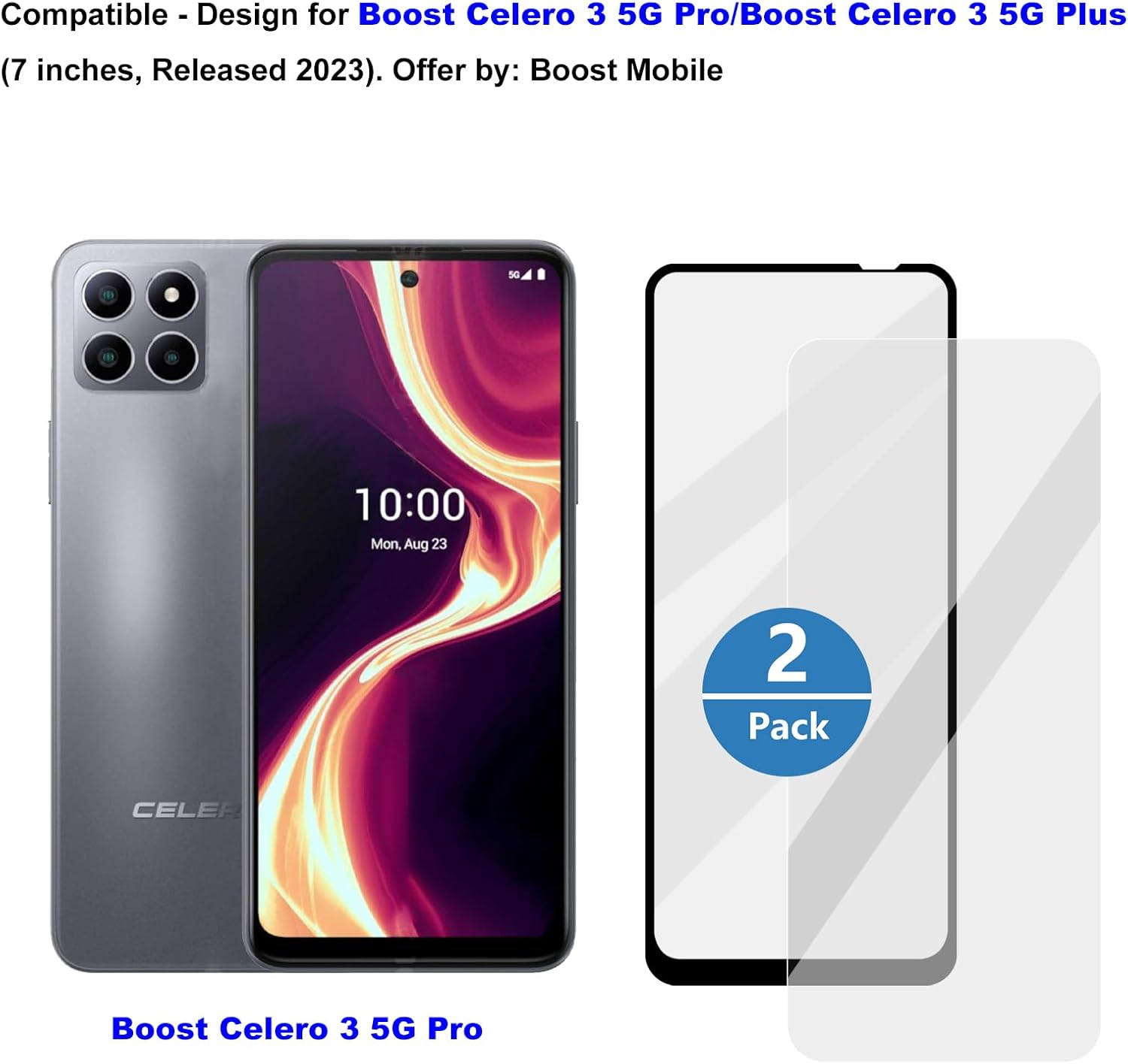 Ailiber for Boost Celero 3 5G Plus Screen Protector[2 Pack], Celero 3 5G Pro Screen Protector Tempered Glass, Anti-Scratch, HD Clear, Case Friendly, Full Coverage Phone Film for Boost Celero 3 5G   7