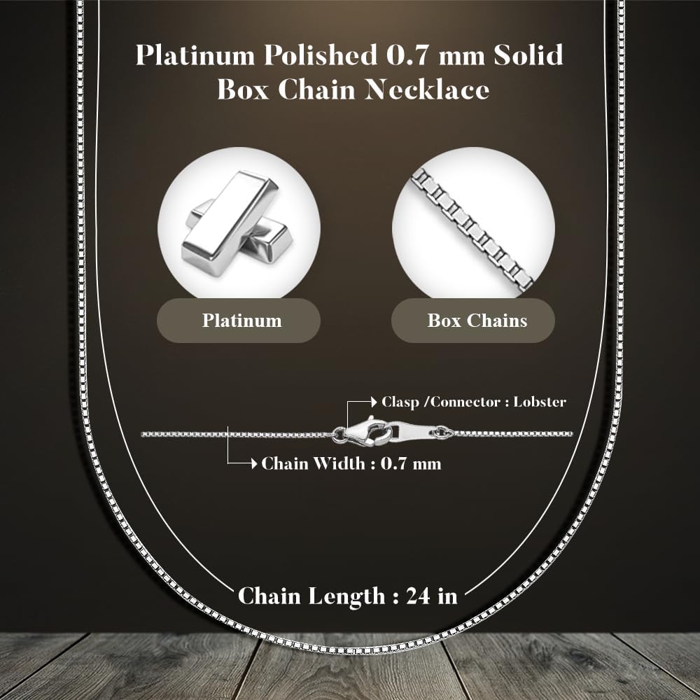Platinum Polished 0.7 mm Solid Box Chain Necklace 16 to 24" · v2