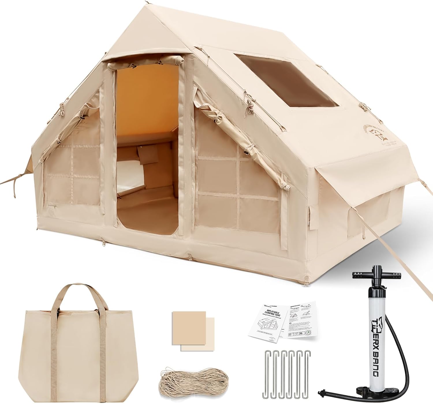 Inflatable Tent for Camping, 4-6 Person Glamping Air Tents, Easy Setup 4 Season Luxury Cabin Tent, Waterproof  Windproof Inflatable House Tent with Panoramic View Windows · v5