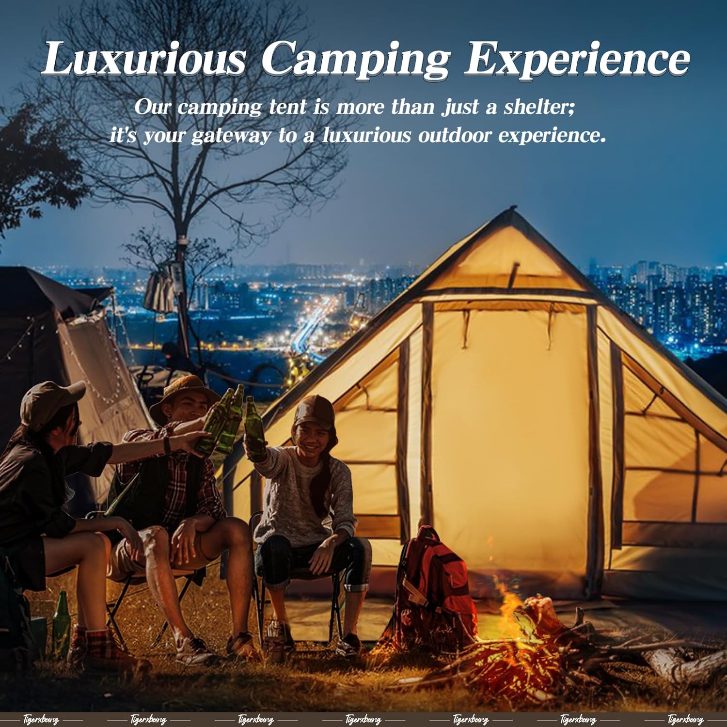 Tenda gonfiabile per campeggio, tende ad aria glamping per 4-6 persone, tenda da cabina di lusso per 4 stagioni di facile installazione, tenda da casa gonfiabile impermeabile antivento con finestre panoramiche