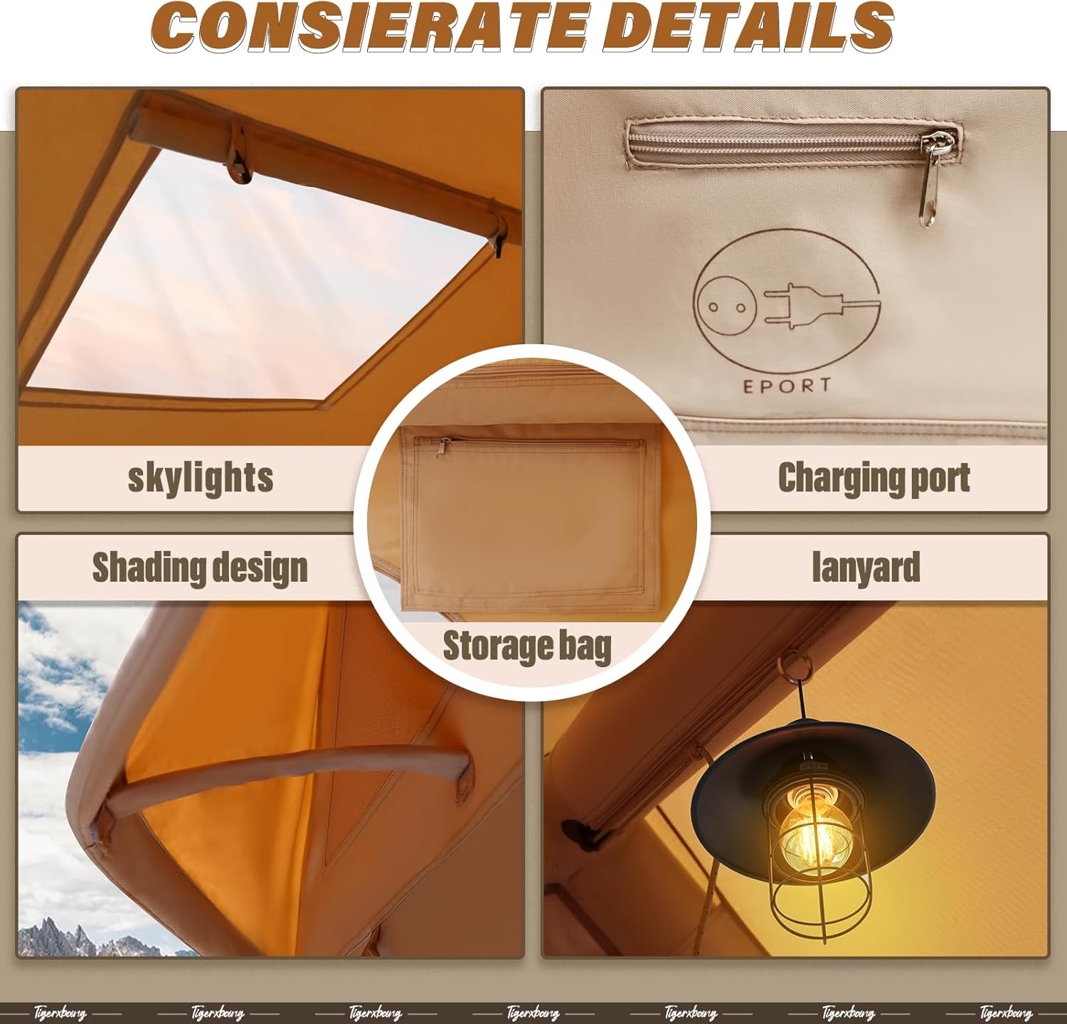 Tenda gonfiabile per campeggio, tende ad aria glamping per 4-6 persone, tenda da cabina di lusso per 4 stagioni di facile installazione, tenda da casa gonfiabile impermeabile antivento con finestre panoramiche