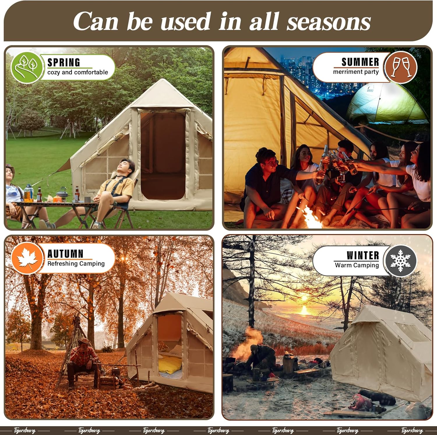 Tenda gonfiabile per campeggio, tende ad aria glamping per 4-6 persone, tenda da cabina di lusso per 4 stagioni di facile installazione, tenda da casa gonfiabile impermeabile antivento con finestre panoramiche