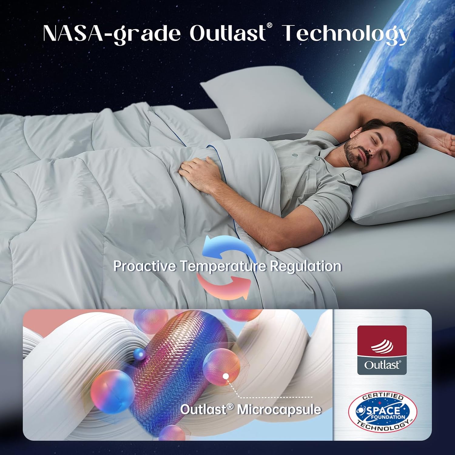 Dream Valley® Outlast® Cooling Comforter, All Season Full/Queen NASA-Grade Technology Cooling Blanket for Hot Sleepers Night Sweats, Q-Max gt; 0.45 Aerocool™ Breathable, Cool Grey, 90x90" · v2