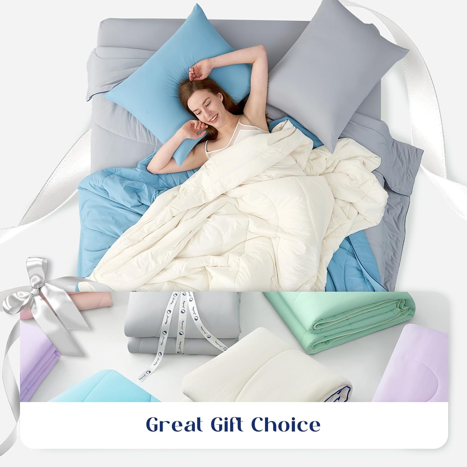 Dream Valley® Outlast® Cooling Comforter, All Season Full/Queen NASA-Grade Technology Cooling Blanket for Hot Sleepers Night Sweats, Q-Max gt; 0.45 Aerocool™ Breathable, Cool Grey, 90x90" · v2