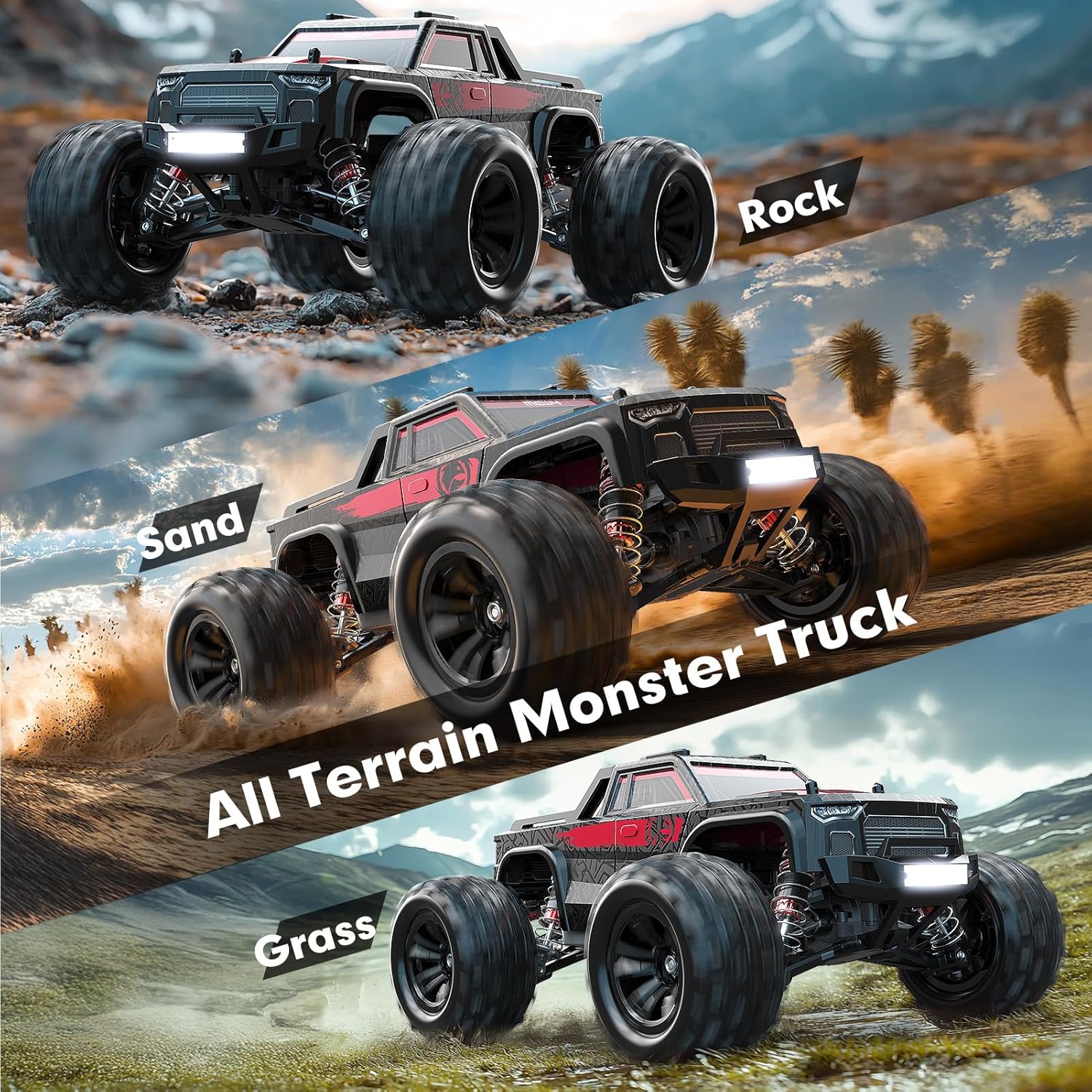 MEW4 1/16 Brushless RC Car, 4X4 RC Offroad Trucks, Portable RC Cars Fast 42 Km/h for Adults, High Speed RC Car, Electric Stadium RC Truck for Adult, Red Black · v3