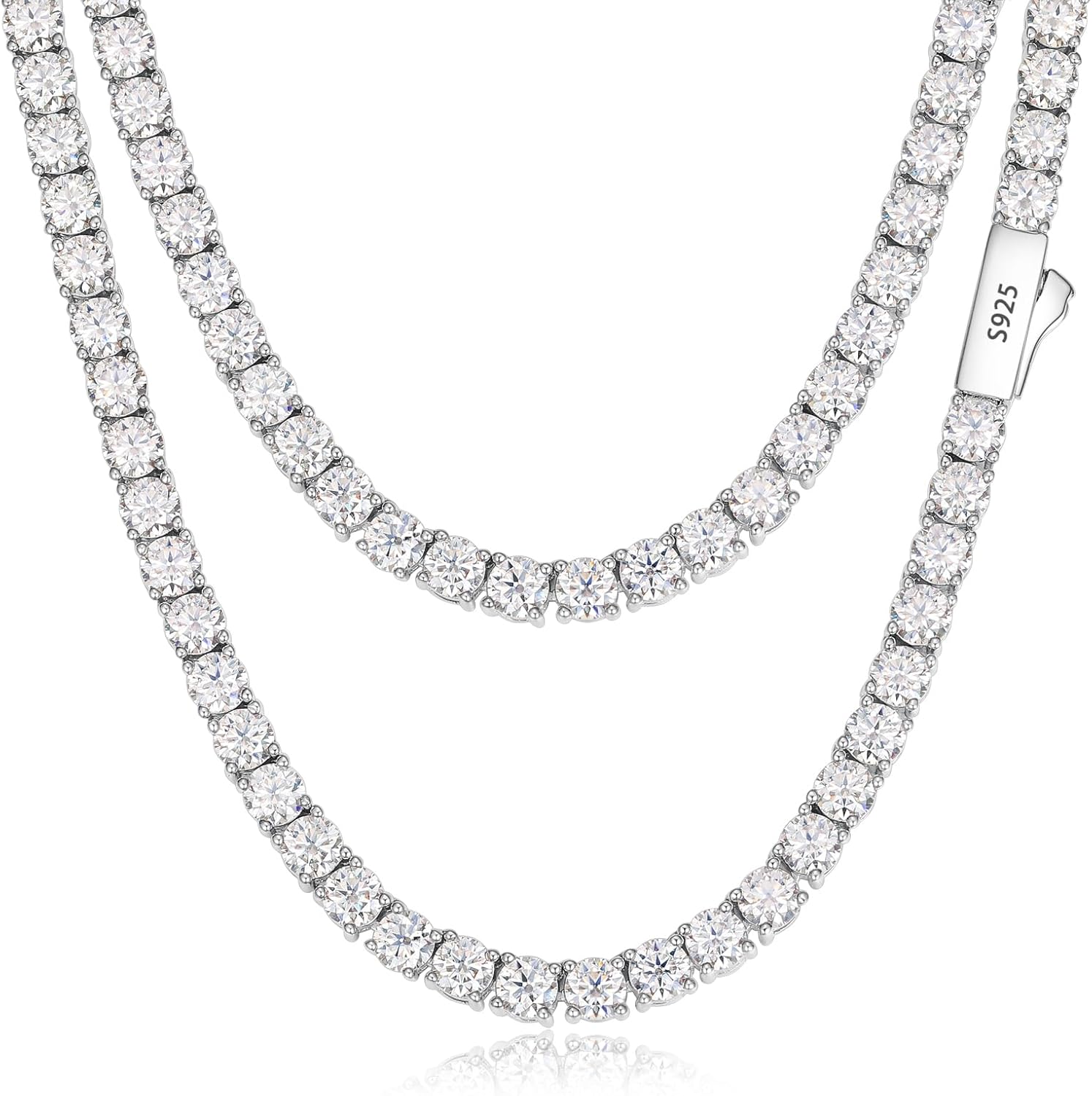 Moissanite Tennis Necklace, 12.4ct-43.8ct Lab Created Diamond Necklace for Men Women 18k White Gold Plated 925 Sterling Silver Tennis Necklace D Color VVS1 Round Cut Moissanite Necklace Chain with GRA Certificate Wedding Gifts · v2