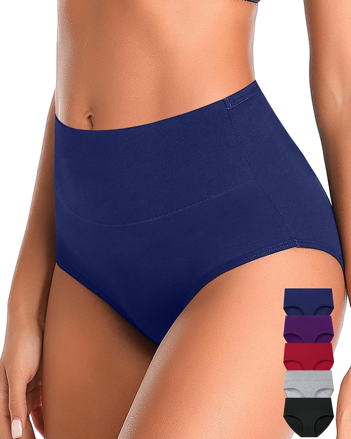 ASIMOON Womens Underwear Tummy Control Cotton High Waisted Briefs Soft Breathable Ladies Postpartum Panties Multipack · v4