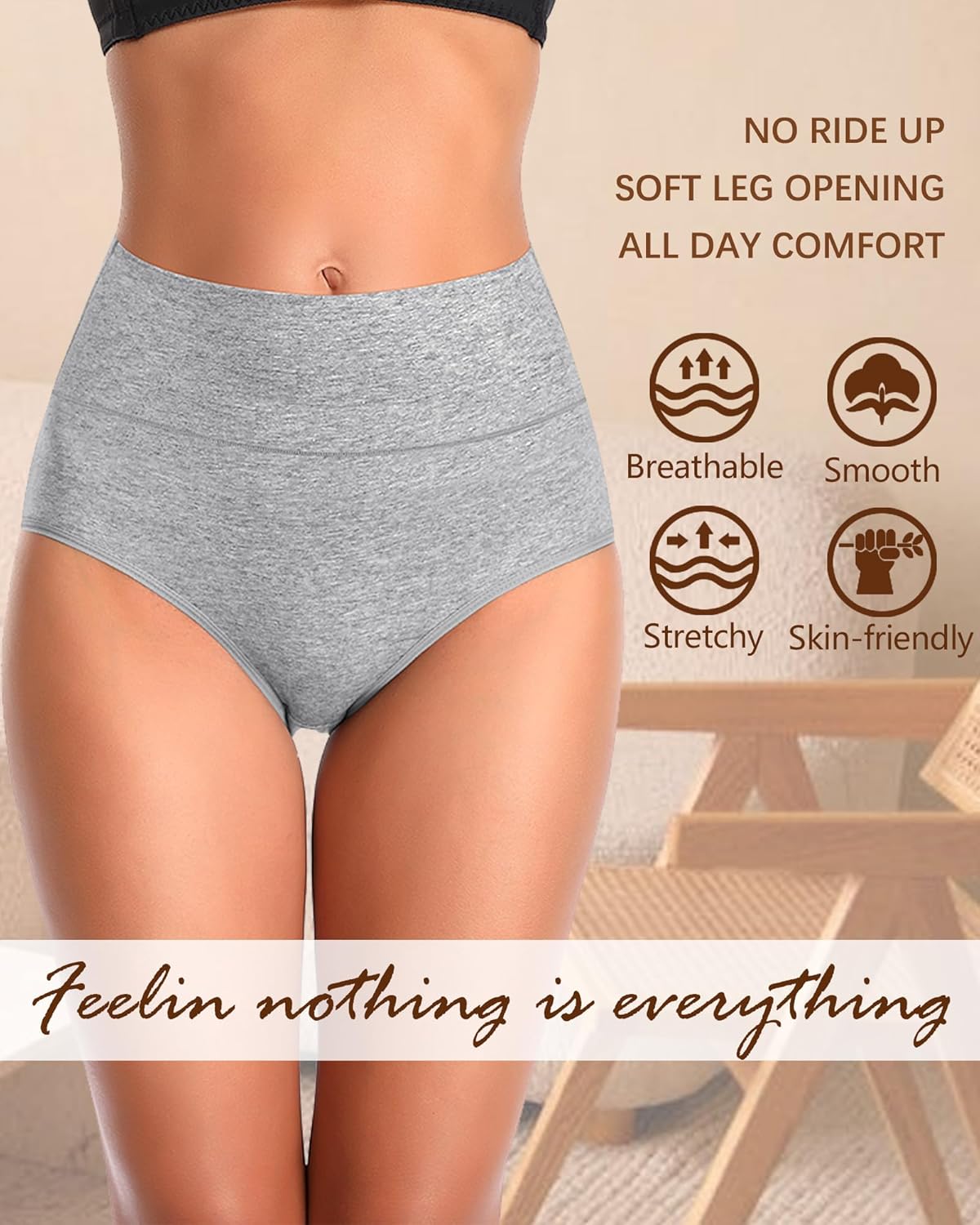 ASIMOON Celana Dalam Wanita Pengendali Perut Katun Pinggang Tinggi Lembut Bernapas Celana Dalam Pasca Persalinan Multipack