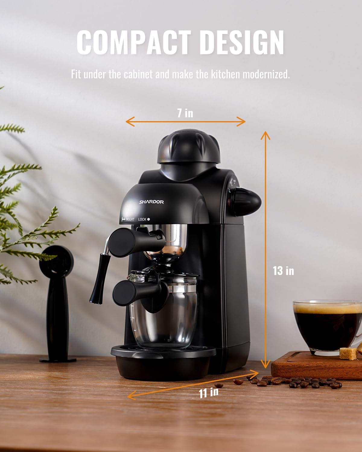 เครื่องชงกาแฟเอสเพรสโซ SHARDOR พร้อมเครื่องนึ่งทรงพลัง เครื่องชงกาแฟเอสเพรสโซคาปูชิโน 5 บาร์พร้อมเครื่องตีฟองนม เครื่องชงกาแฟลาเต้ 1-4 ถ้วยสำหรับใช้ในบ้าน สีดำ