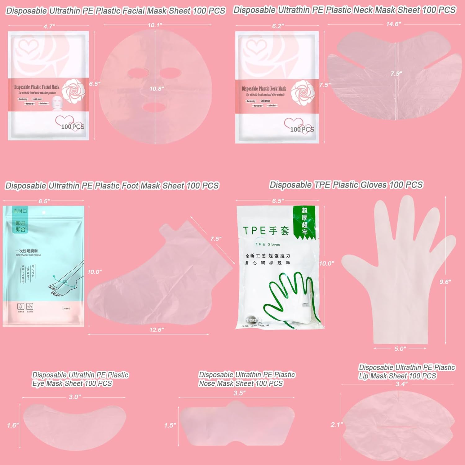 GELMAY 700PCS Face Neck Eye Nose Lip Foot Hand Disposable Plastic Mask Sheet Ultra-Thin Transparent Facial Masks Skincare Paper Film DIY Spa Wrapped Moisturizing Patch Prevent Evaporation