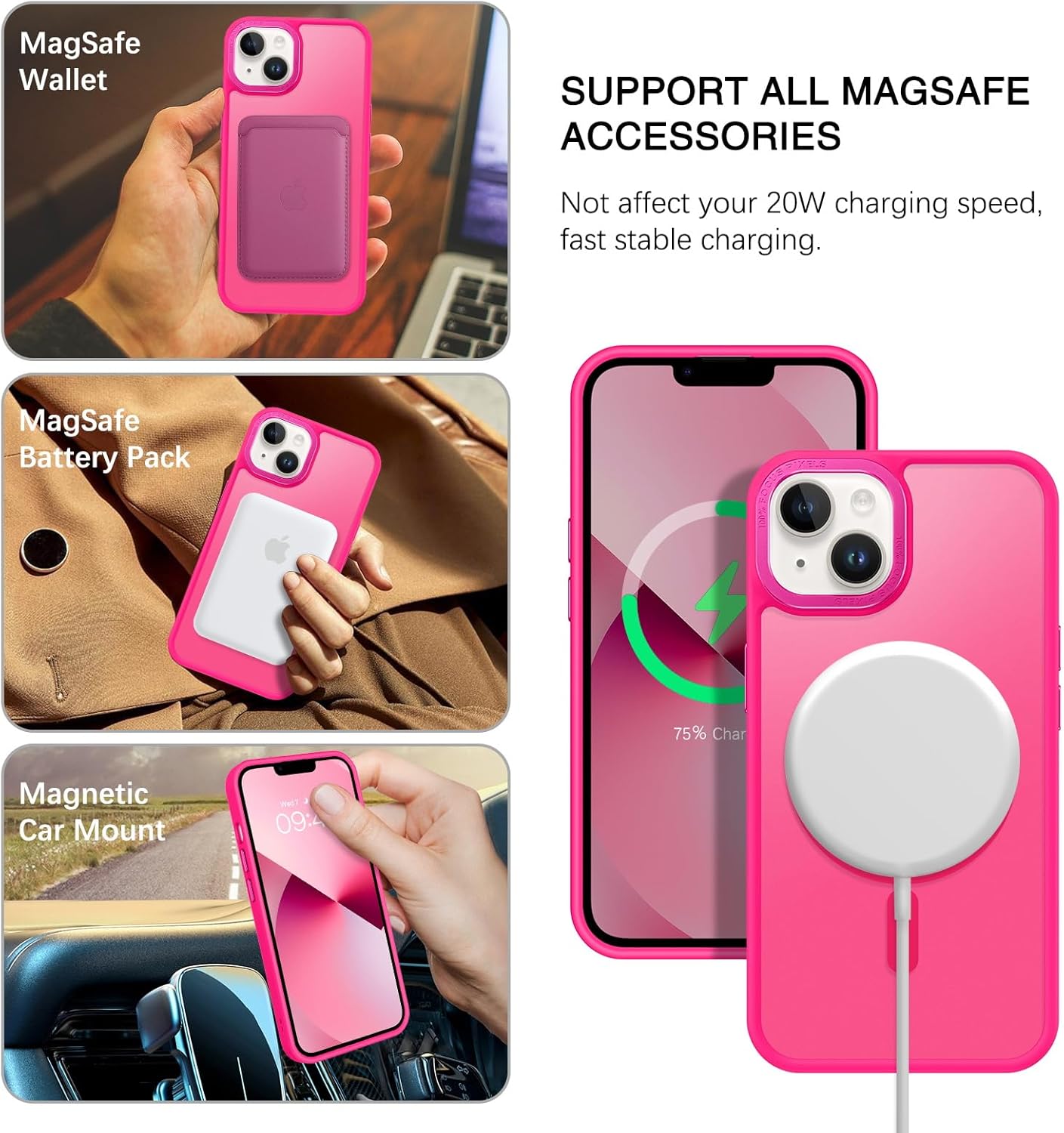 BENTOBEN Magnetic for iPhone 13 Case  iPhone 14 Case [Compatible with Magsafe] Translucent Matte Phone Case iPhone 13/14 Slim Fit Shockproof Women Men Protective Cover for iPhone 13/14 6.1, Hot Pink