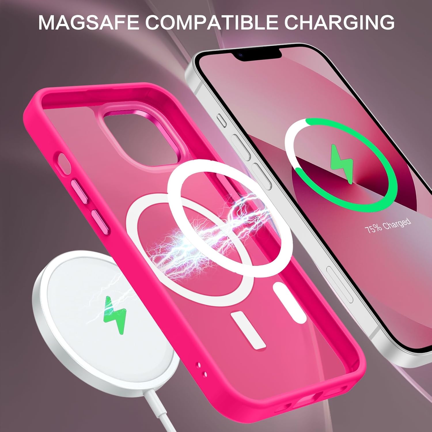 BENTOBEN Magnetic for iPhone 13 Case  iPhone 14 Case [Compatible with Magsafe] Translucent Matte Phone Case iPhone 13/14 Slim Fit Shockproof Women Men Protective Cover for iPhone 13/14 6.1, Hot Pink