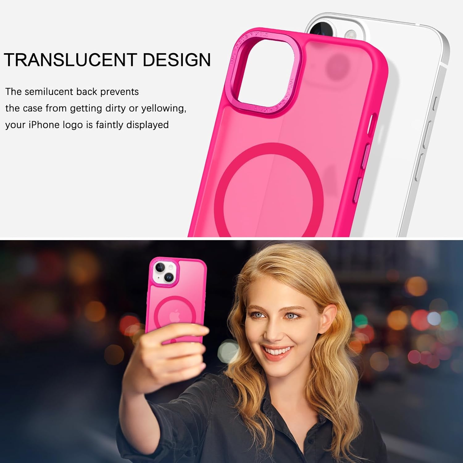BENTOBEN Magnetic for iPhone 13 Case  iPhone 14 Case [Compatible with Magsafe] Translucent Matte Phone Case iPhone 13/14 Slim Fit Shockproof Women Men Protective Cover for iPhone 13/14 6.1, Hot Pink