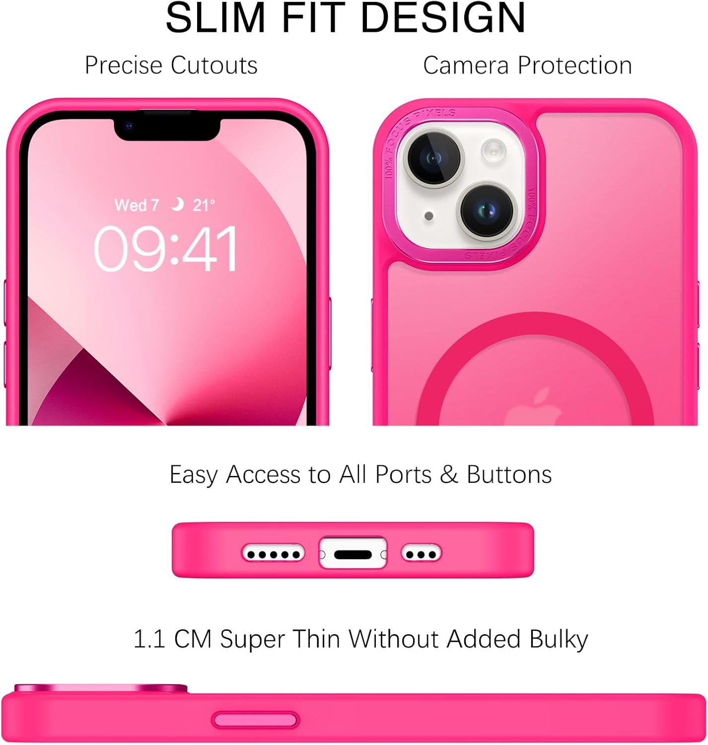 BENTOBEN Magnetic for iPhone 13 Case  iPhone 14 Case [Compatible with Magsafe] Translucent Matte Phone Case iPhone 13/14 Slim Fit Shockproof Women Men Protective Cover for iPhone 13/14 6.1, Hot Pink
