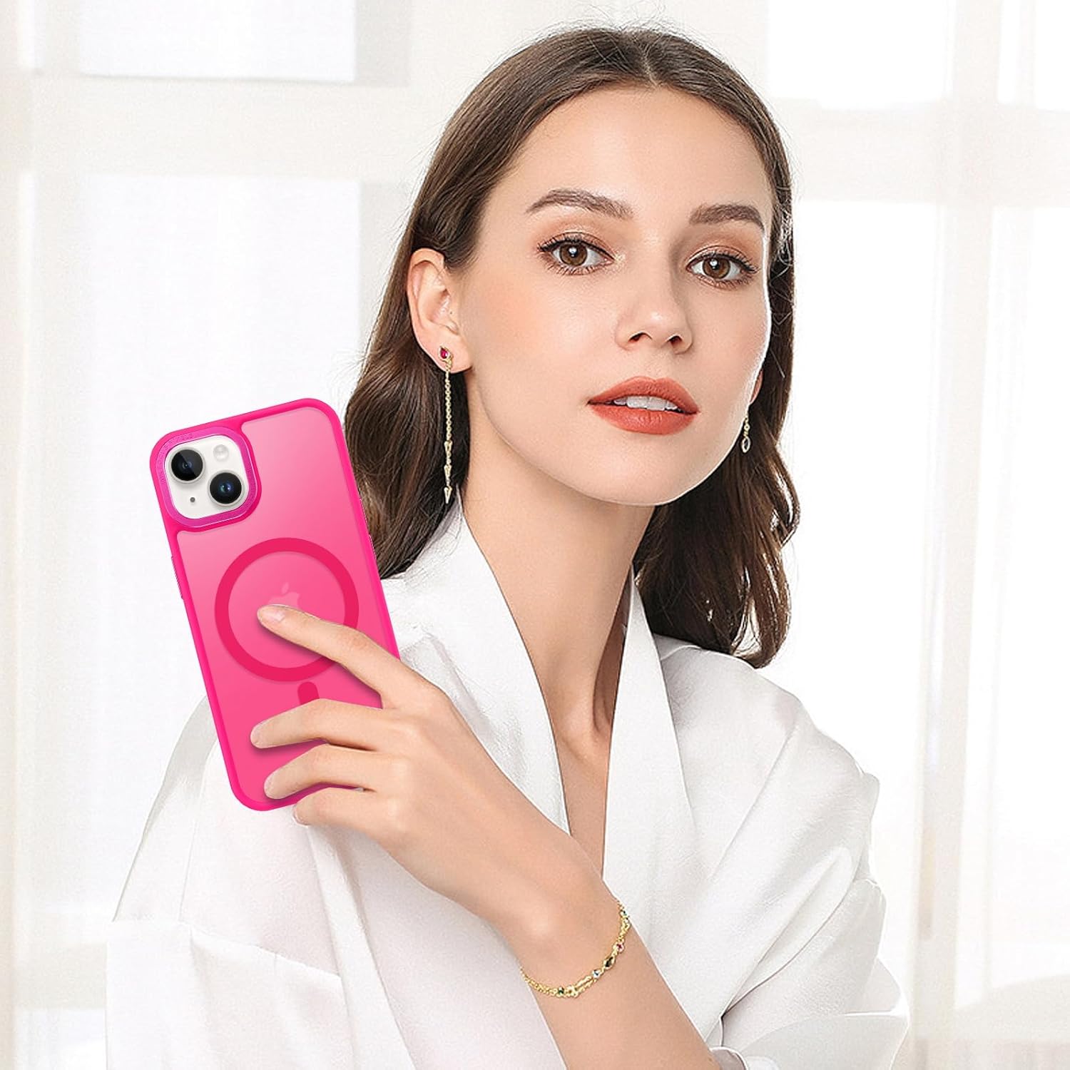 BENTOBEN Magnetic for iPhone 13 Case  iPhone 14 Case [Compatible with Magsafe] Translucent Matte Phone Case iPhone 13/14 Slim Fit Shockproof Women Men Protective Cover for iPhone 13/14 6.1, Hot Pink