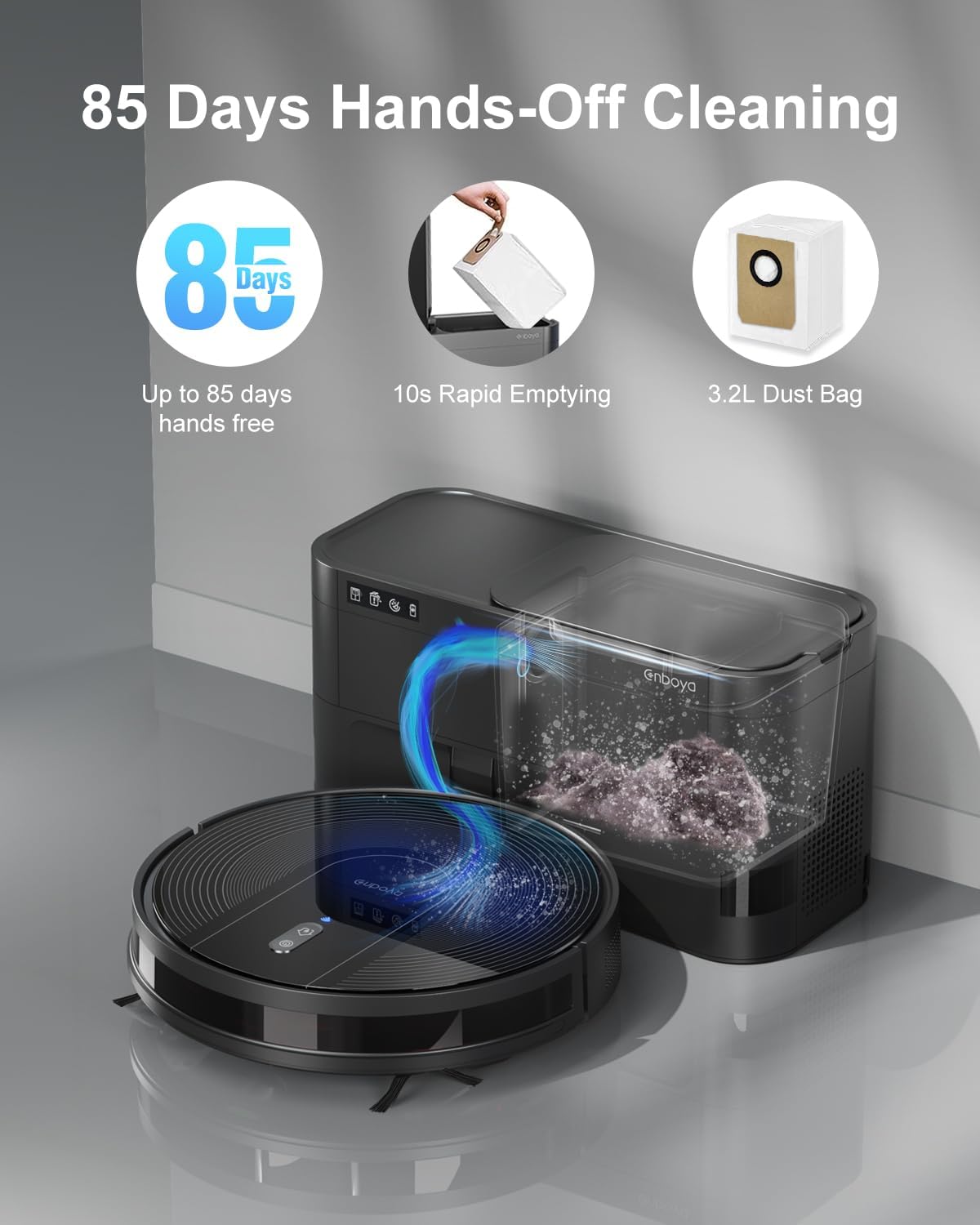D60  Robot Vacuum Cleaner with Self-Empty Base, Stores up to 85 Days of Dust, Powerful 9000Pa Suction, Wi-Fi/App/Alexa Control, Robotic Vacuum Ideal for Hard Floors,Pet Hair and Low Carpets · v2