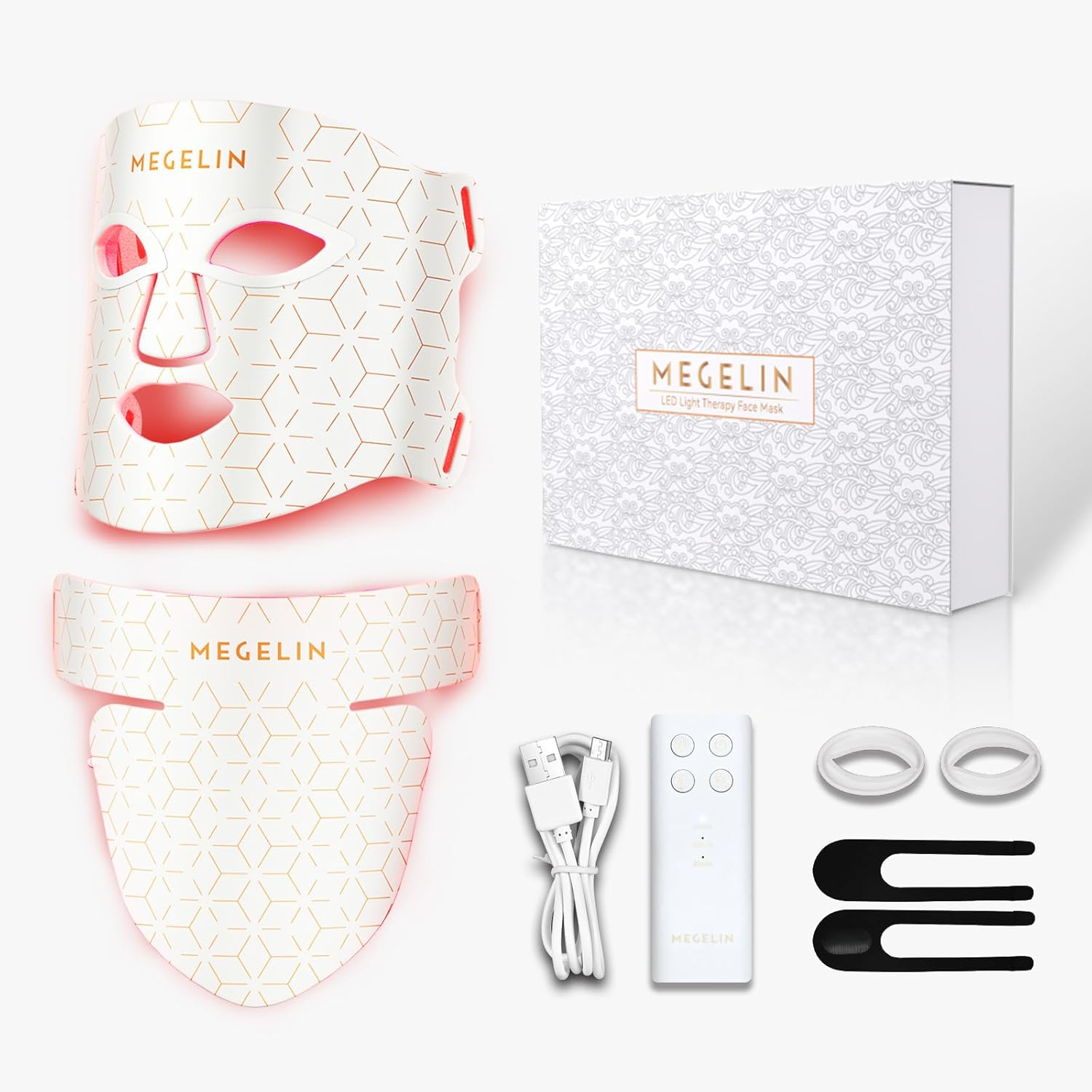 Led Red Light Therapy Face  Neck Mask, 7 Colors Led Light Therapy Facial Mask, Infrared Red Light Therapy Mask, Infrared Light Skin Rejuvenation(White)