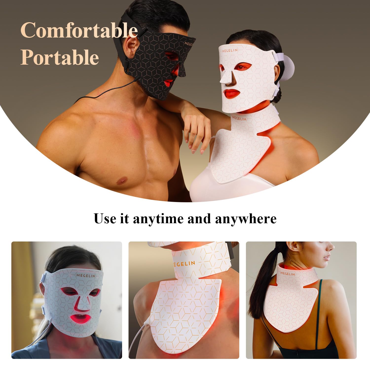 Maschera viso e collo con terapia a luce rossa a led, maschera facciale con terapia della luce a led a 7 colori, maschera per terapia con luce rossa a infrarossi, ringiovanimento della pelle con luce a infrarossi (bianco)