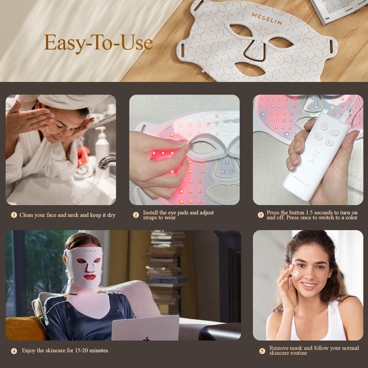 Maschera viso e collo con terapia a luce rossa a led, maschera facciale con terapia della luce a led a 7 colori, maschera per terapia con luce rossa a infrarossi, ringiovanimento della pelle con luce a infrarossi (bianco)
