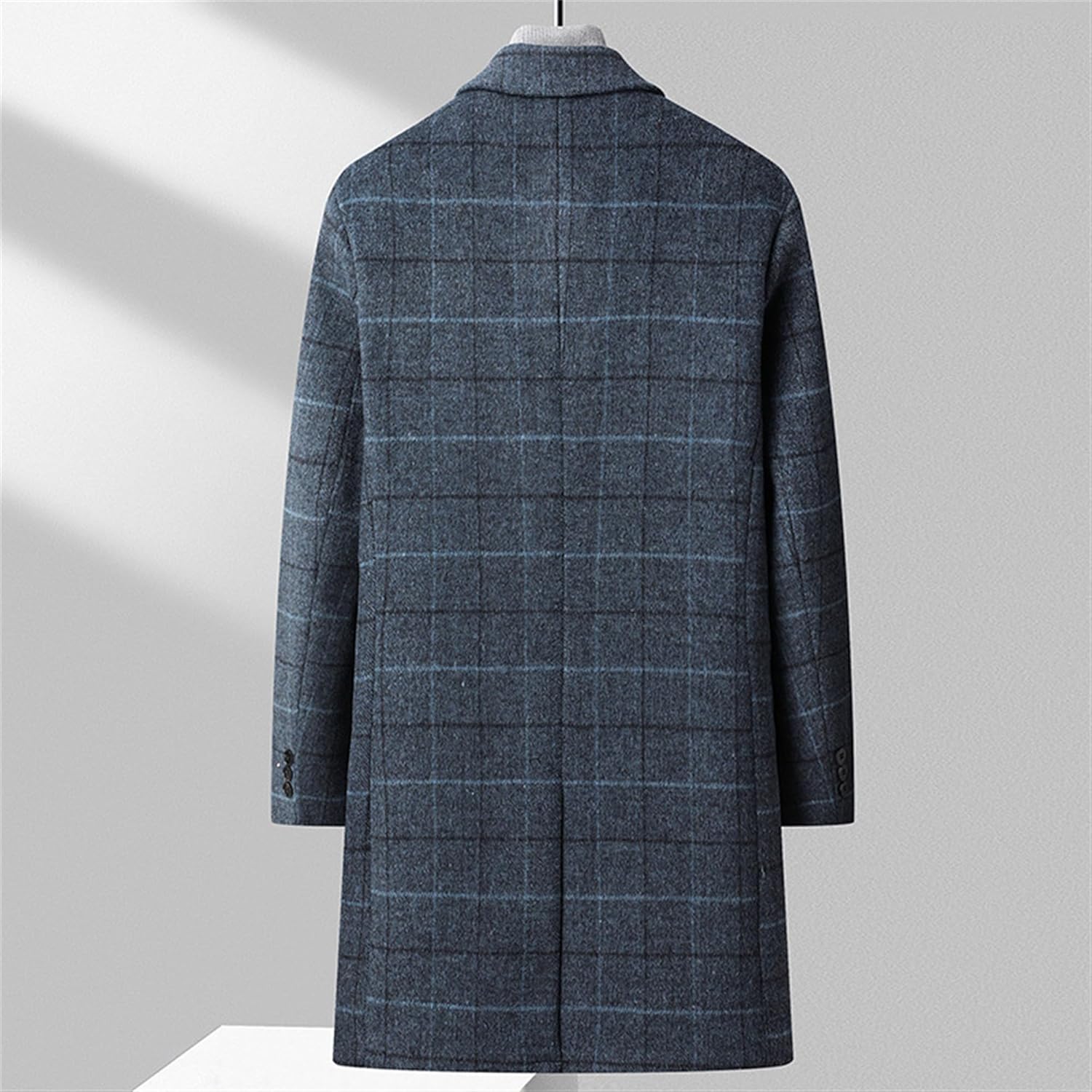 Maiyifu-GJ Mens Plaid Trench Coat Winter Single Breasted Wool Blend Top Pea Coat Classic Stylish Business Overcoat · v3