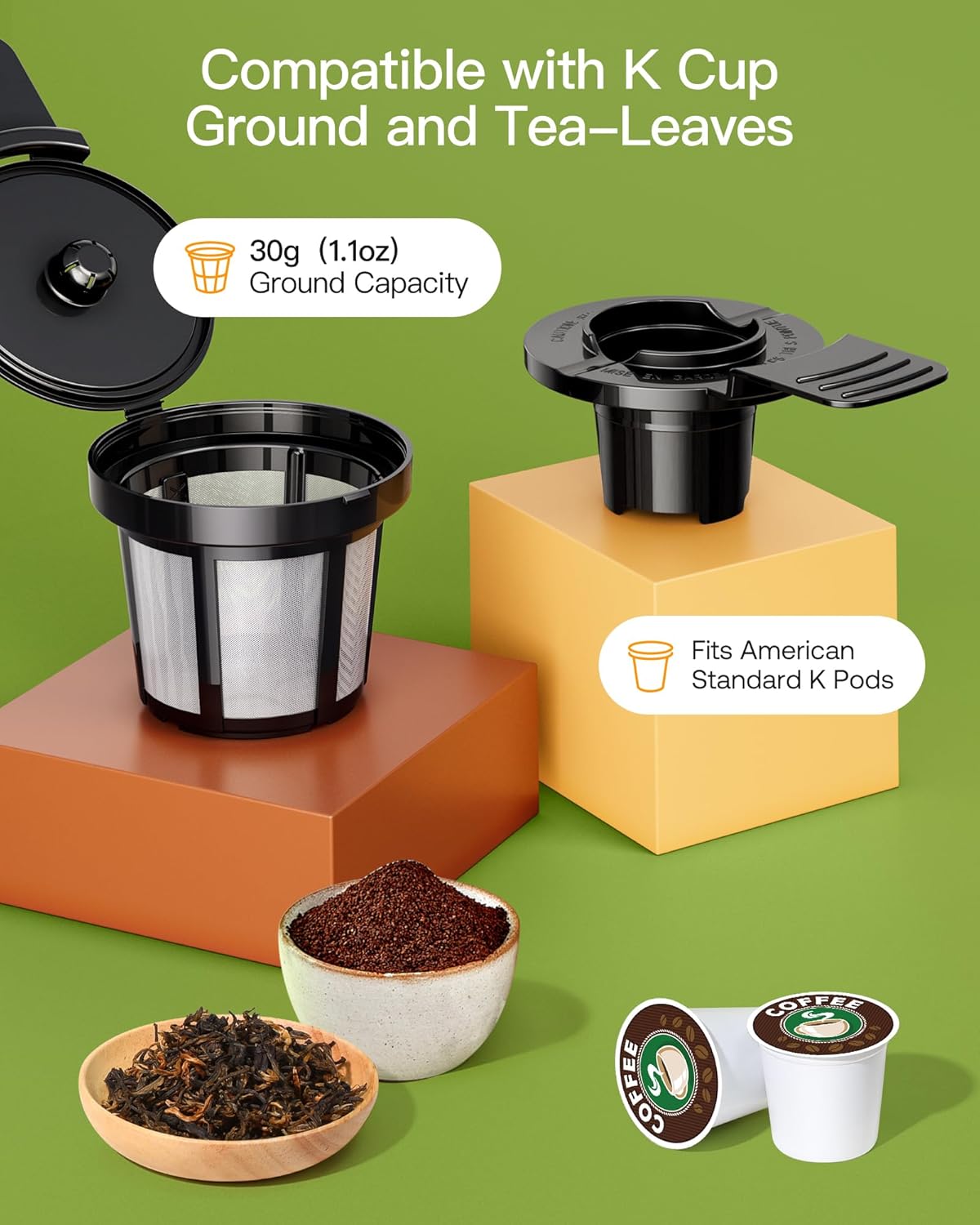 Cafetera fría y caliente mejorada de Famiworths para tazas K y café molido, cafetera de 4 a 5 tazas y cafeteras de una sola porción, con depósito de agua extraíble de 30 onzas, tamaño de taza de 6 a 24 oz, negro clásico