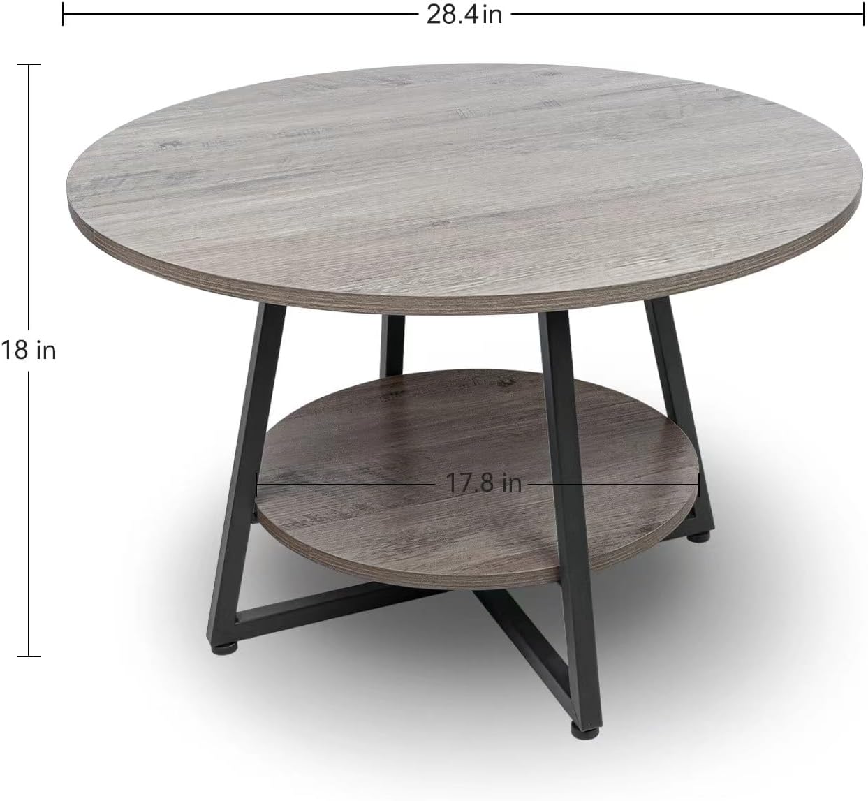Round Coffee Table for Living Room, Modern Center Coffee Table with Storage, 2 Tier Wood Farmhouse Coffee Table, Easy Assembly, Wash Gray · v2