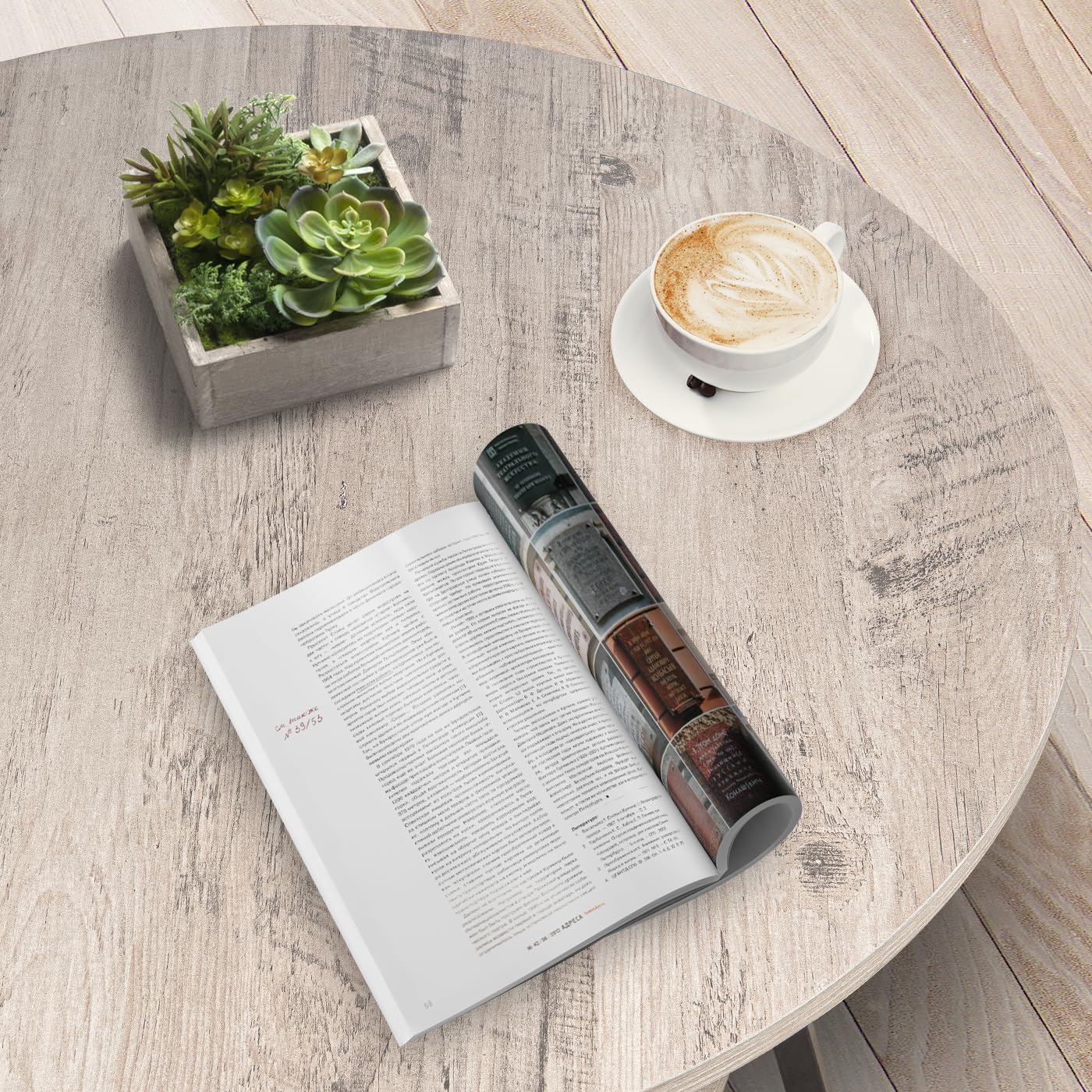 Round Coffee Table for Living Room, Modern Center Coffee Table with Storage, 2 Tier Wood Farmhouse Coffee Table, Easy Assembly, Wash Gray · v2