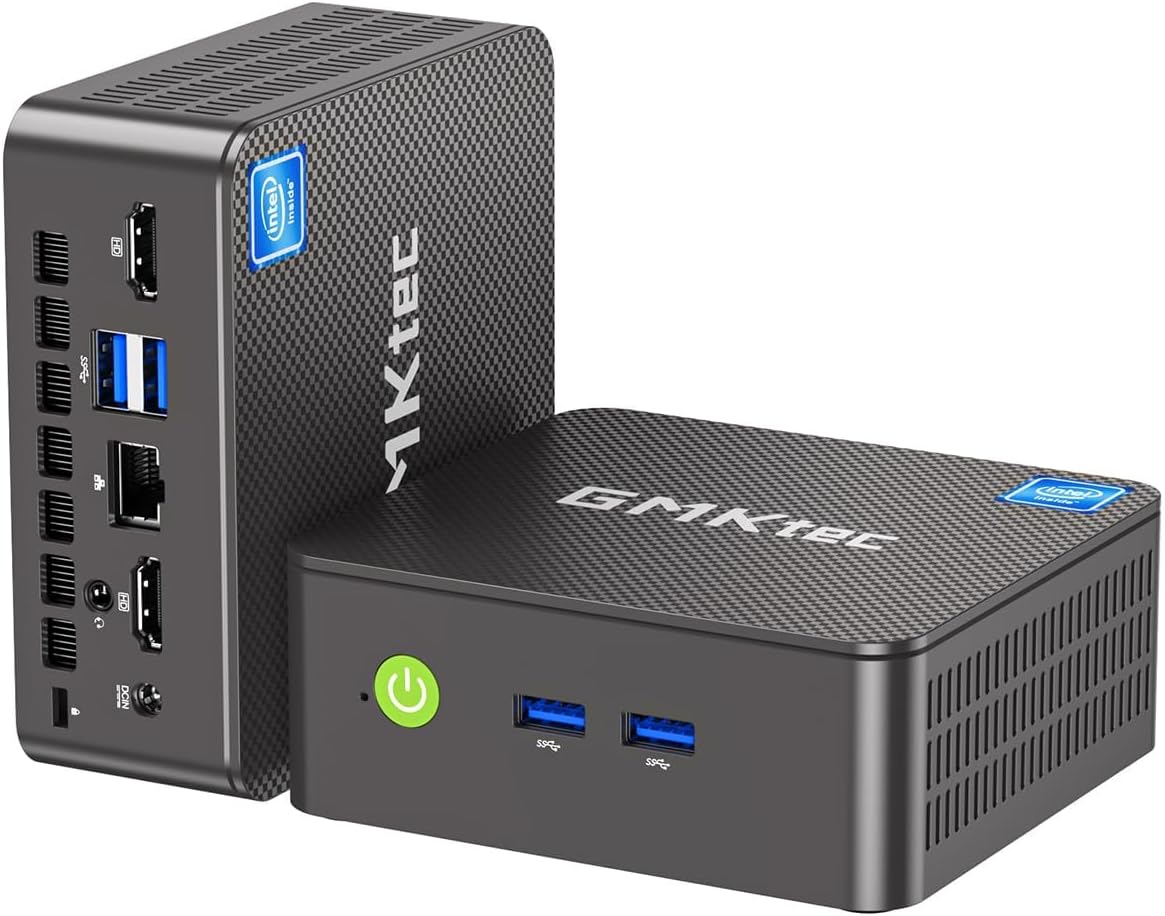 GMKtec Mini PC, Intel N100 Windows 11 Pro (3.4GHz), 16GB DDR4 1TB PCIe M.2 NVMe SSD, Desktop Computer 4K Dual HDMI Display/4x USB3.2/WiFi 6/BT5.2/RJ45 Ethernet Nucbox G3 · v8
