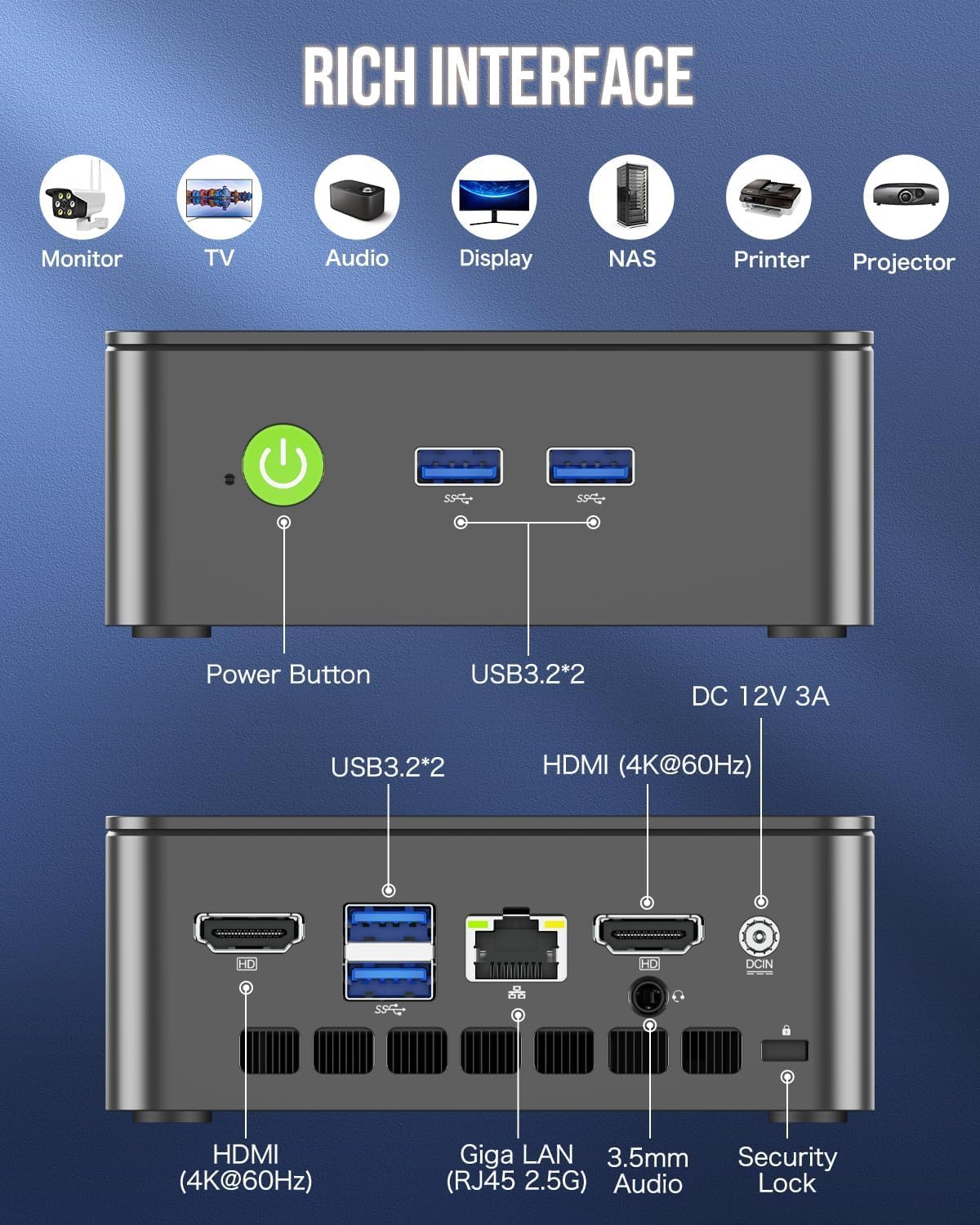 GMKtec Mini PC, Intel N100 Windows 11 Pro (3.4GHz), 16GB DDR4 1TB PCIe M.2 NVMe SSD, Desktop Computer 4K Dual HDMI Display/4x USB3.2/WiFi 6/BT5.2/RJ45 Ethernet Nucbox G3 · v8
