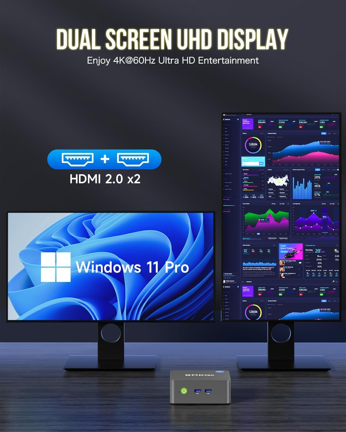 GMKtec Mini PC, Intel N100 Windows 11 Pro (3.4GHz), 16GB DDR4 1TB PCIe M.2 NVMe SSD, Desktop Computer 4K Dual HDMI Display/4x USB3.2/WiFi 6/BT5.2/RJ45 Ethernet Nucbox G3 · v8