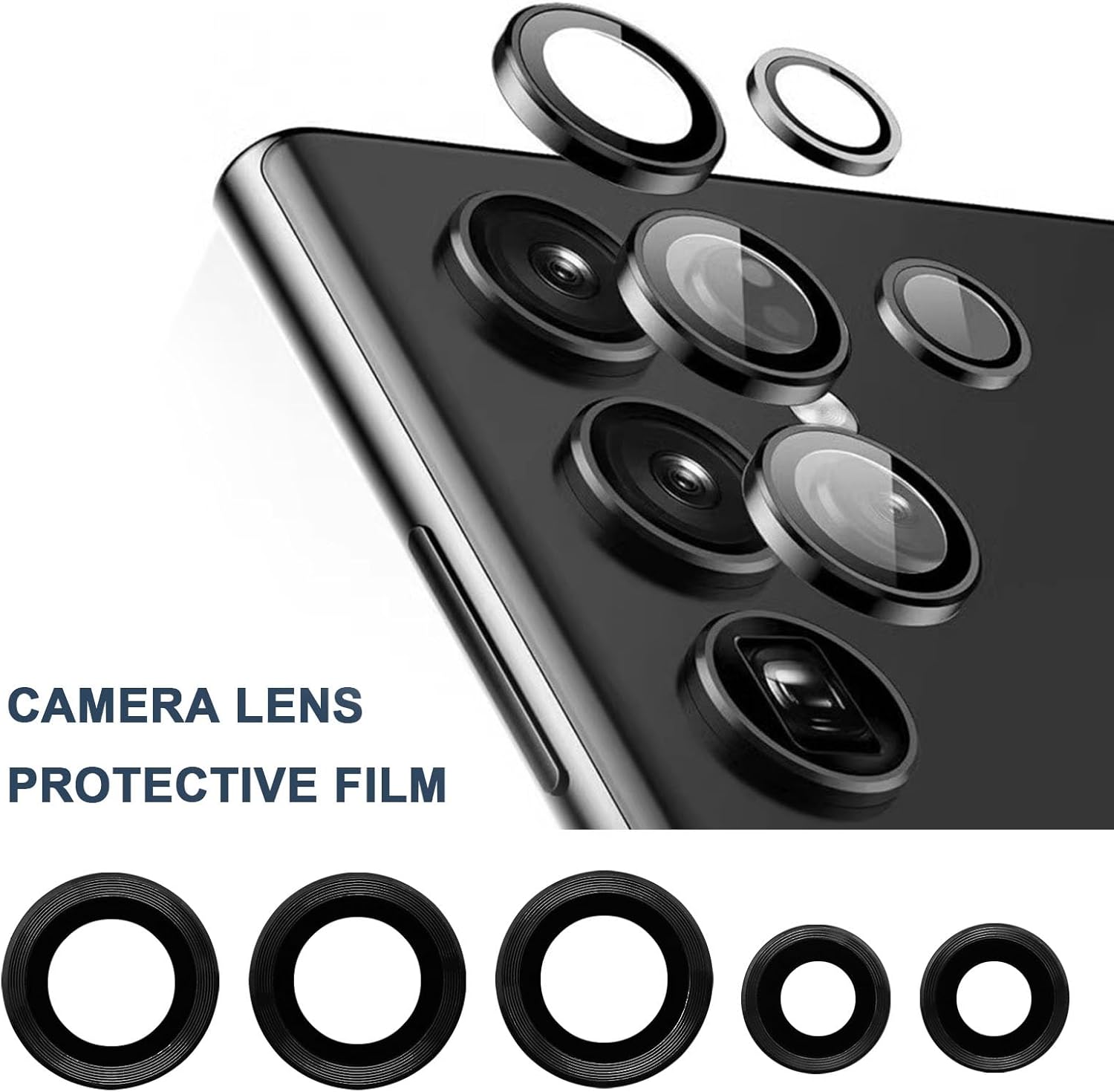 ECSiNG Camera Lens Protector Camera Lens Protective Cover Tempered Glass Protector Mobile Phone Lens Protector Compatible with Samsung Galaxy S22 Ultra, Black