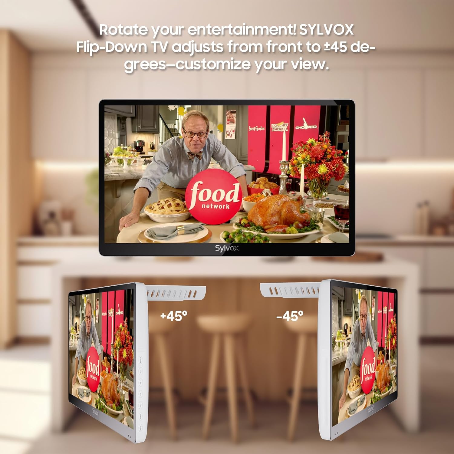 SYLVOX 15.6 Flip-Down TV for Under Cabinet, 12-Volt Small TV with 90-Degree Rotation, Digital Noise Reduction, and Storage Design for Kitchen, Bedroom, RV, and Yacht · v3