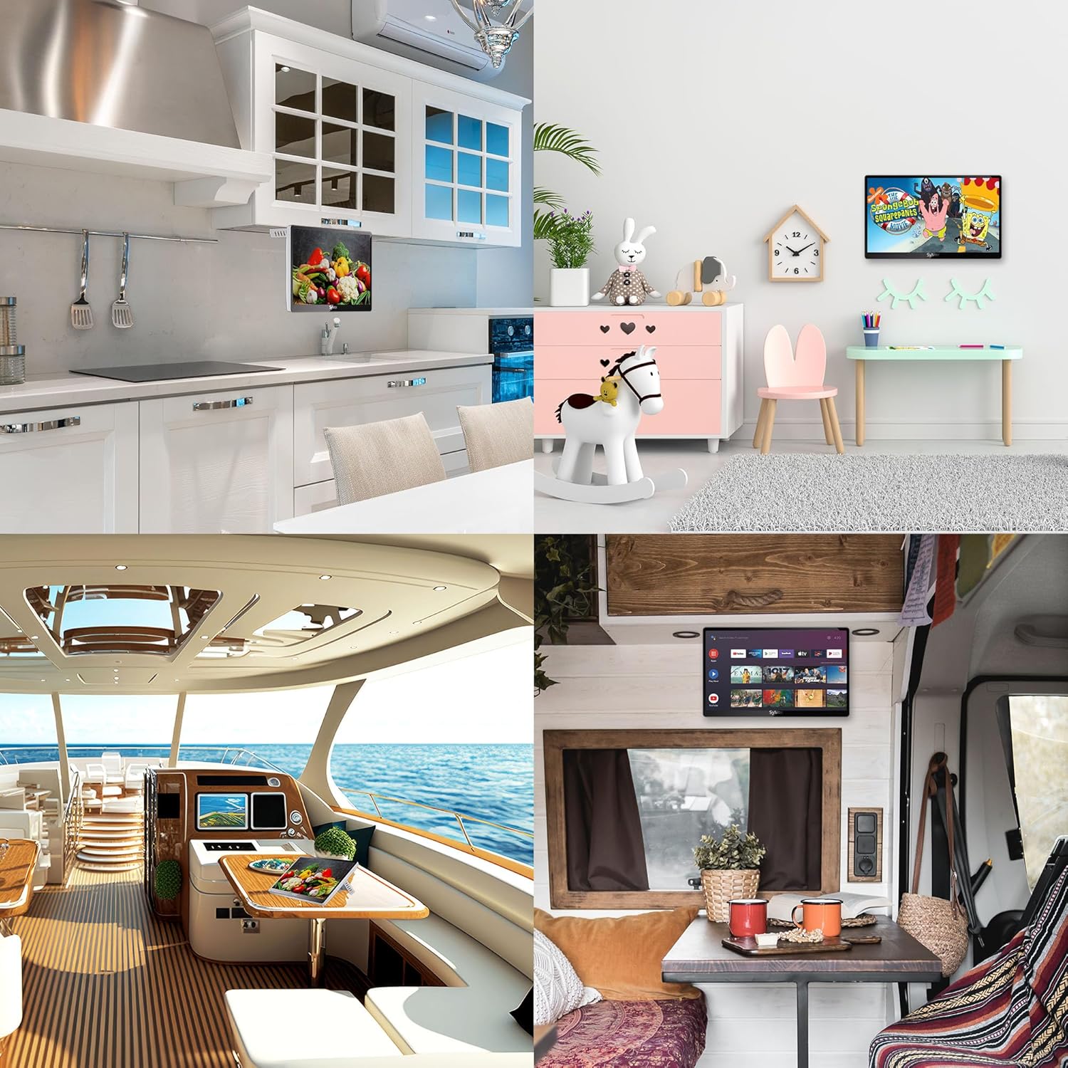 SYLVOX 15.6 Flip-Down TV for Under Cabinet, 12-Volt Small TV with 90-Degree Rotation, Digital Noise Reduction, and Storage Design for Kitchen, Bedroom, RV, and Yacht · v3