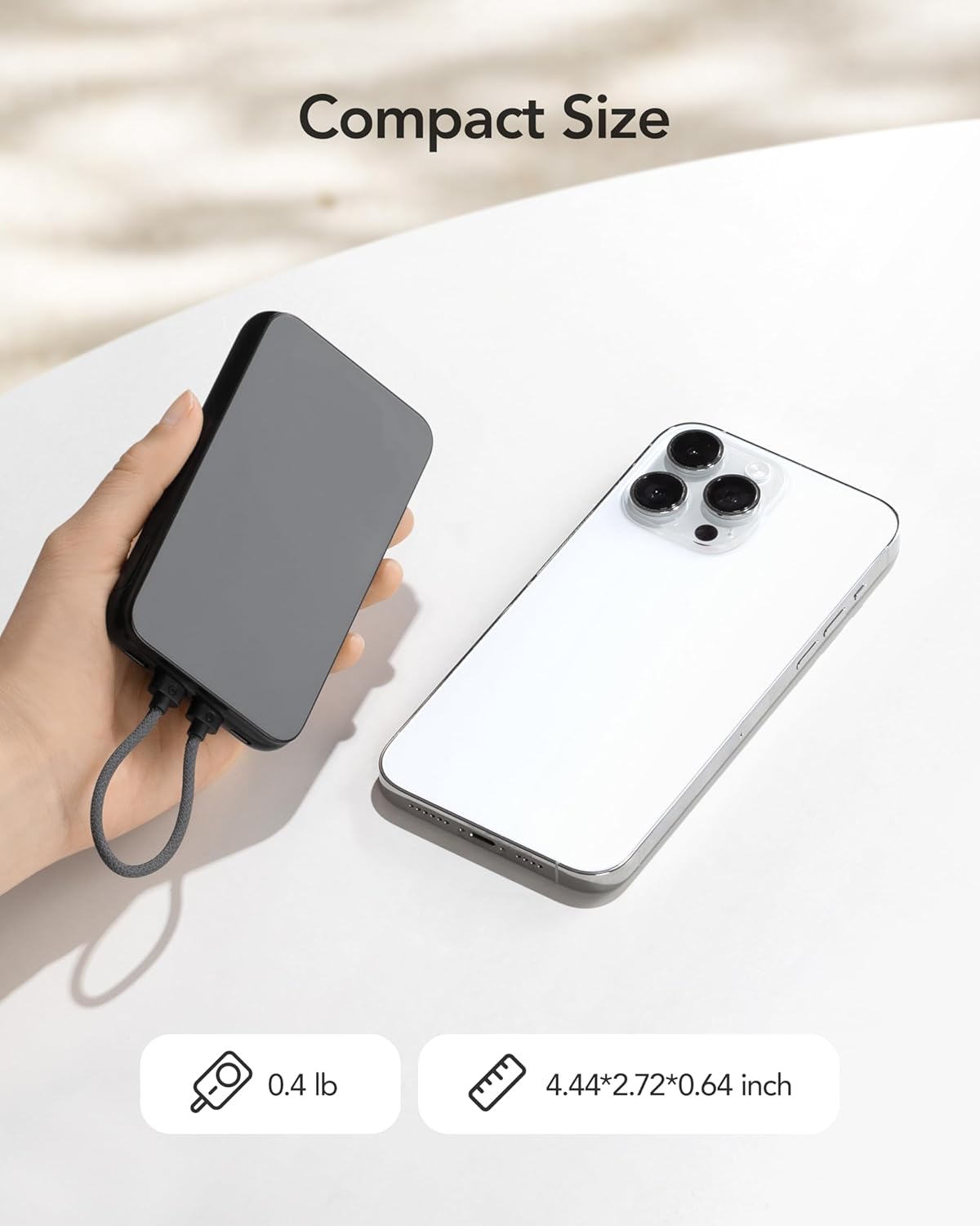 Charmast Compact Wired Portable Charger, Slim 10000mAh Fast Charging Power Bank with Built-in Versatile Cable (Removable) for iPhone  Android (No-Wireless), Aesthetic Design for Family Friends
