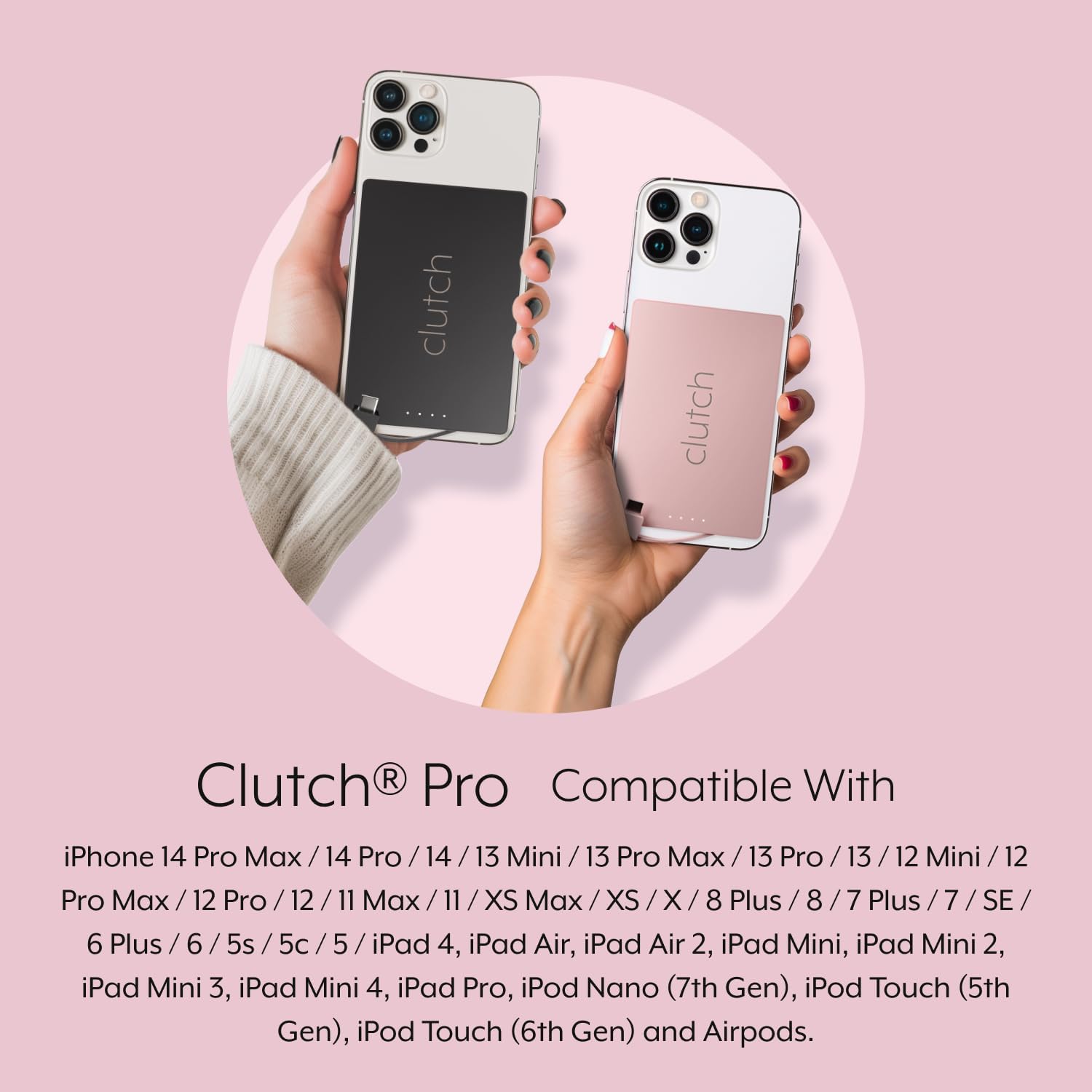 Clutch - เครื่องชาร์จพกพา Pro - เข้ากันได้กับ iPhone 14 หรืออุปกรณ์ขนาดเล็กรุ่นเก่ากว่า - พาวเวอร์แบงค์ - แบตเตอรี่แม่เหล็ก - เครื่องชาร์จแบบพกพาที่ได้รับการอนุมัติจาก TSA - ชาร์จไฟผ่าน USB - สายเคเบิลในตัว - 3.7 ออนซ์ - สีดำ