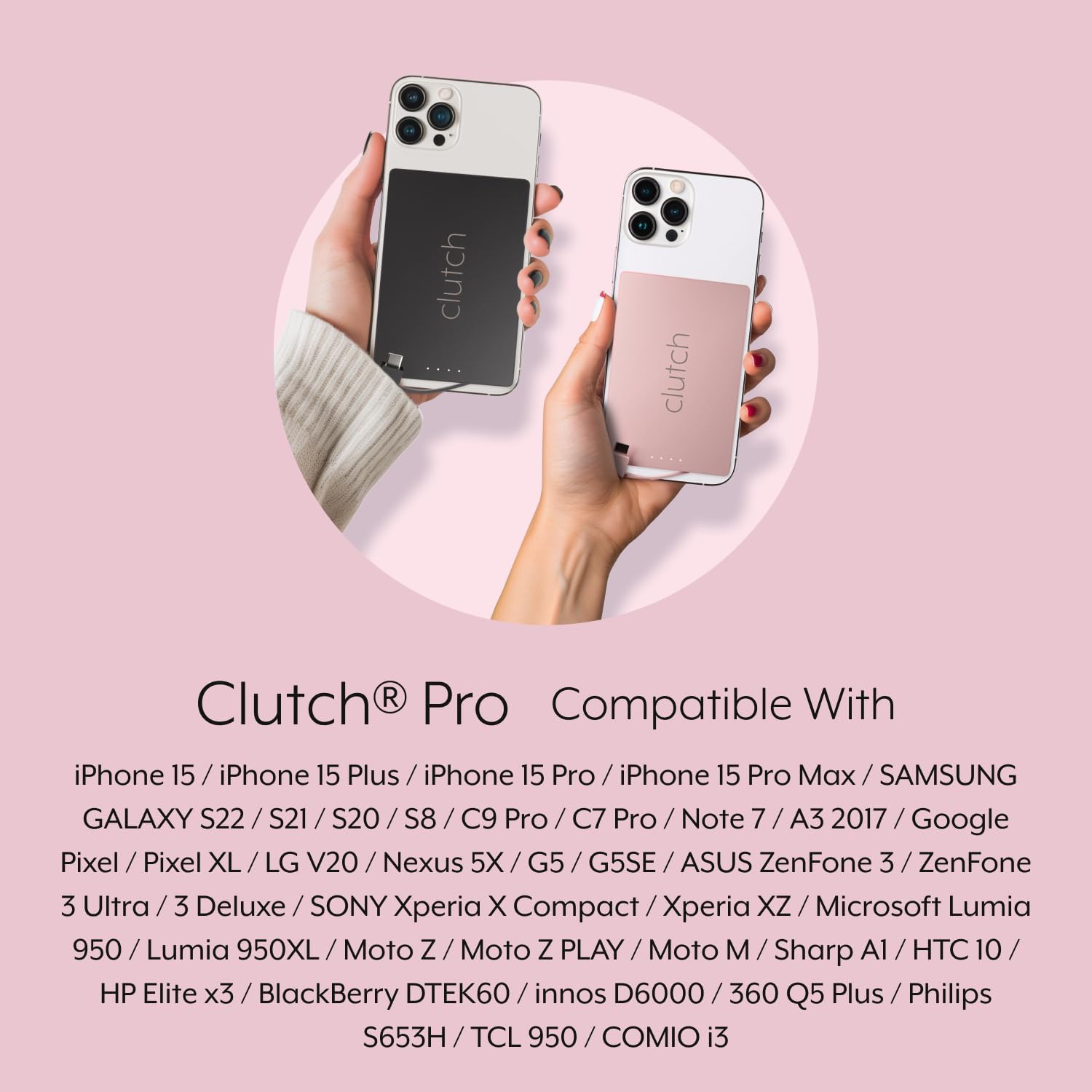 شاحن محمول من نوع Clutch - Pro USB-C - متوافق مع أجهزة iPhone 15 و16 وAndroid - بطارية مغناطيسية - معتمد من إدارة أمن النقل - قابل لإعادة الشحن عبر USB - كابل مدمج - 5000 مللي أمبير - 3.7 أونصة - وردي