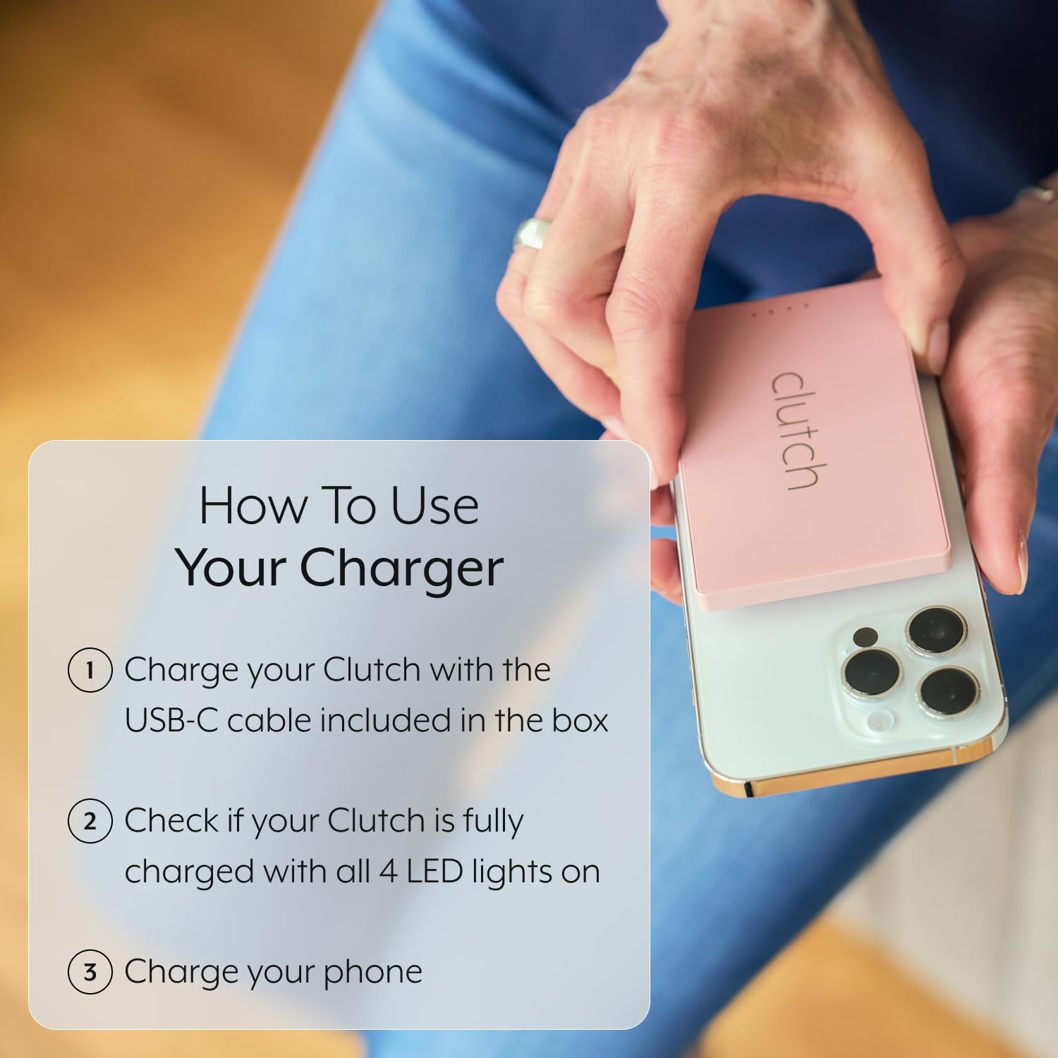 شاحن محمول من نوع Clutch - Pro USB-C - متوافق مع أجهزة iPhone 15 و16 وAndroid - بطارية مغناطيسية - معتمد من إدارة أمن النقل - قابل لإعادة الشحن عبر USB - كابل مدمج - 5000 مللي أمبير - 3.7 أونصة - وردي