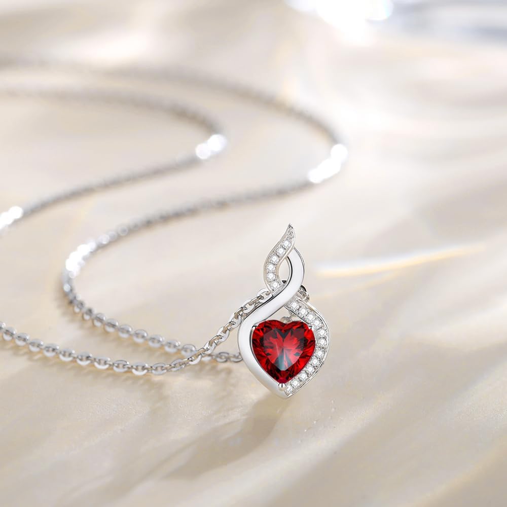 Kalung Batu Kelahiran Hati Emas Putih Padat 14K FANCIME dengan Liontin Berlian Hadiah Natal Ulang Tahun untuk Ibu Wanita, Rantai Perak Sterling 16 2\ Extender